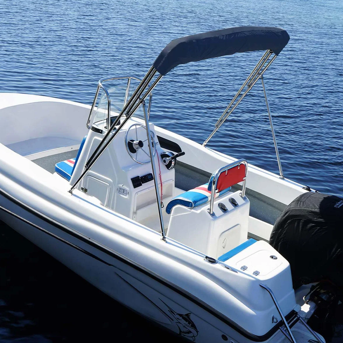 Oceansouth Blat Bimini ze stali nierdzewnej 3 łuki zintegrowany bagażnik Pacific Blue 1,7-1,9 m
