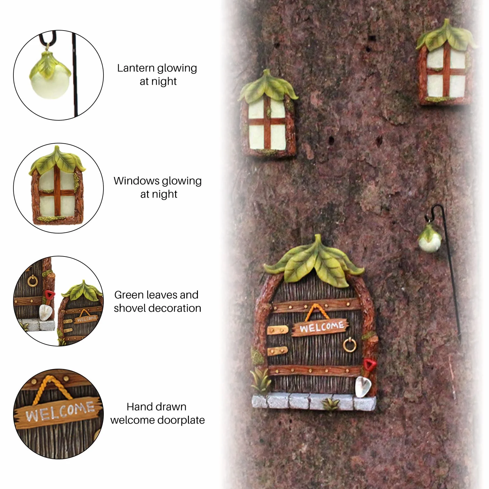 4 sztuki drzwi wróżek do ogrodu, dekoracja ogrodowa, miniaturowa dekoracja ogrodowa, drzwi i okna z żywicy, zawieszka, ogród wróżki, drzwi wejściowe, drzwi i drzwi, elf dom do rzeźby