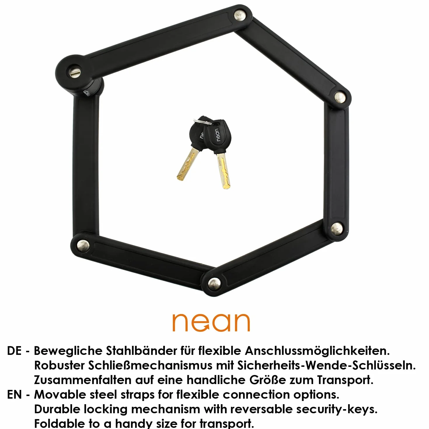 Składane zapięcia rowerowe ze stali hartowanej 20 x 3,5 x 840 mm czarne z uchwytem i kluczami