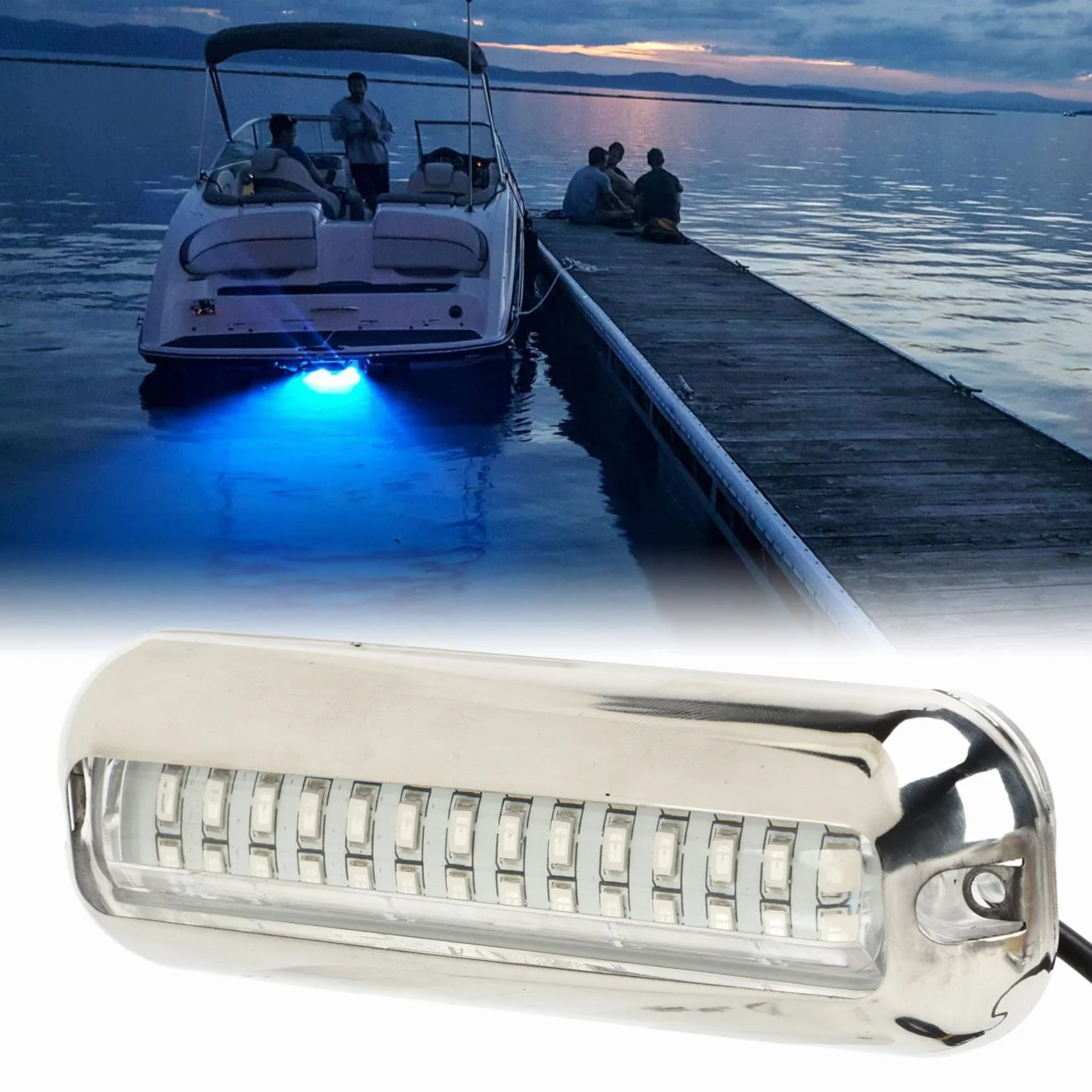 Aramox Oświetlenie łodzi Podwodnej, 2 szt. 42 LED Oświetlenie Pawęży łodzi 10-36 V IP68 Wodoodporne 1500 Lm Super Jasne Morskie światło Pawęży (Niebieskie światło)