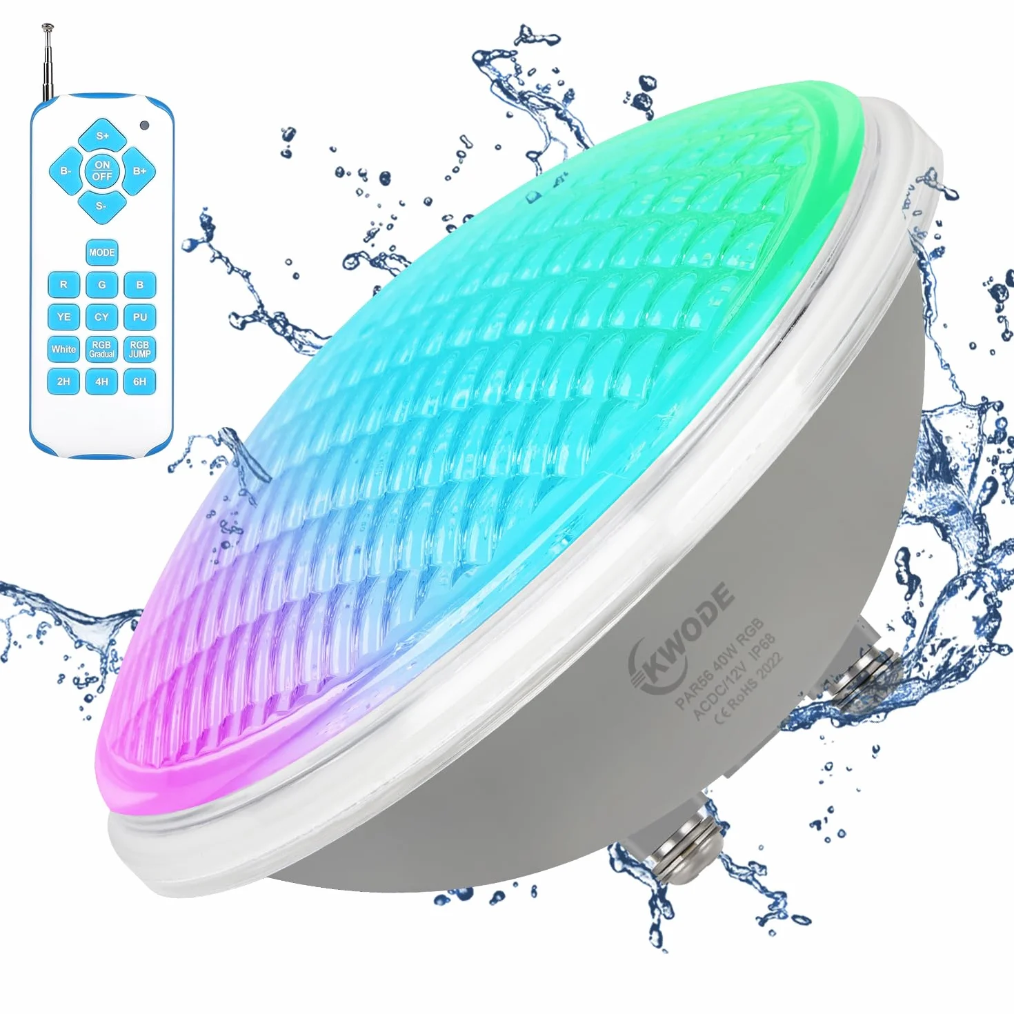 PAR56 oświetlenie basenowe LED, 40 W, RGB, klasa wodoszczelności IP68, z pilotem zdalnego sterowania, reflektor podwodny, sterowanie włącznikiem, 12 V AC/DC