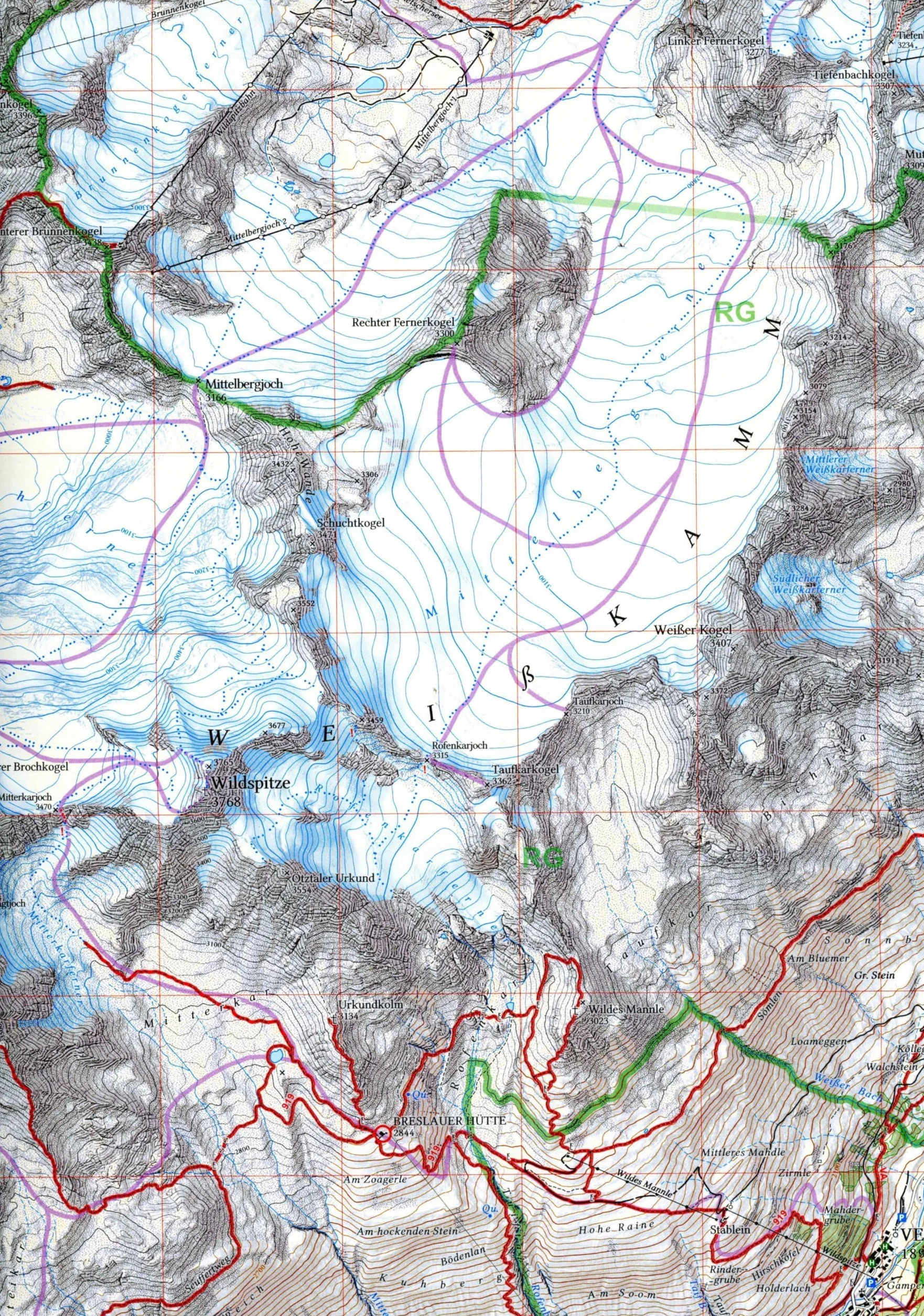 Ötztaler Alpen, Wildspitze: Wege und Skitouren - Topographische Karte 1:25.000: 30/6