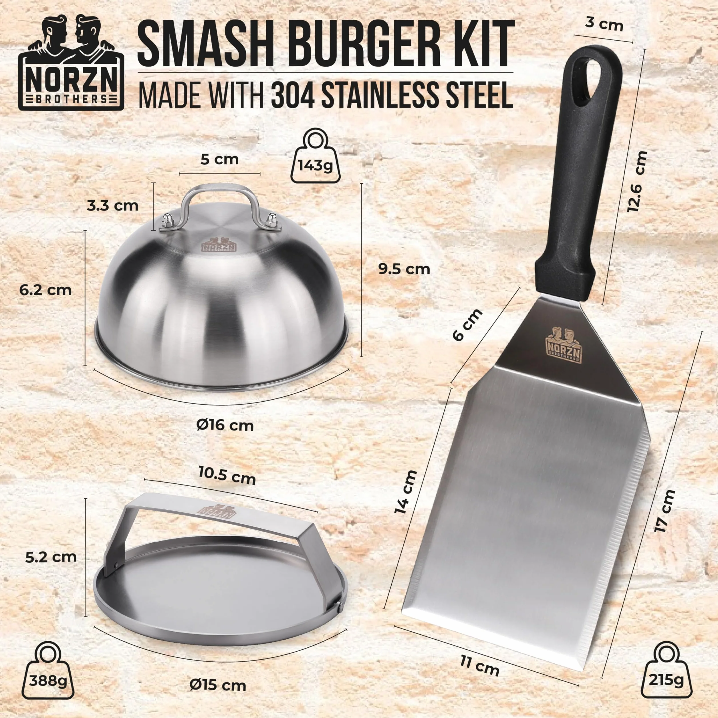 Zestaw do Smash Burgera – Prasa do Smash Burgera, Szpatułka BBQ, Pokrywa do Burgerów, Prasa do Mięsa, Stal Nierdzewna 304, Bezpieczny kontakt z żywnością, 10-letnia Gwarancja