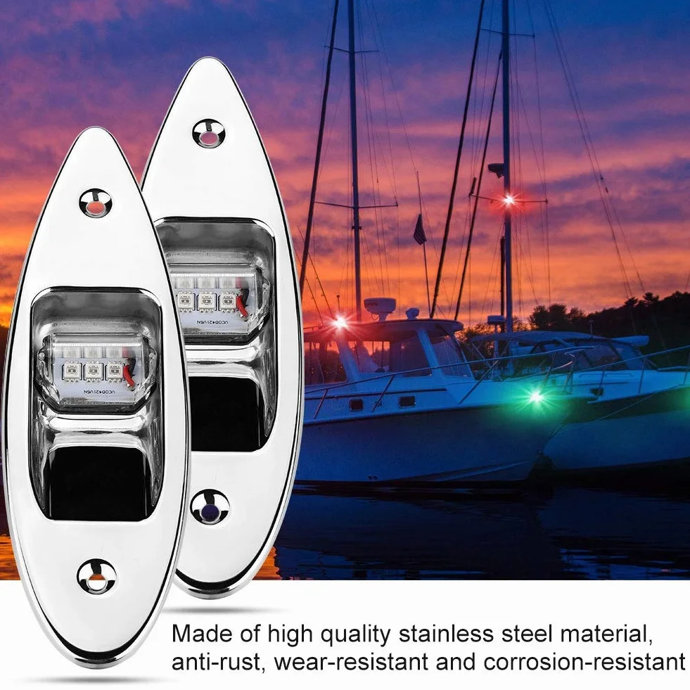 Fydun 12V LED wpuszczana lampa sygnalizacyjna nawigacyjna Arc Side 2 szt.Lampa 120 ° do jachtu morskiego Zielony 61,5lm i czerwony 19lm