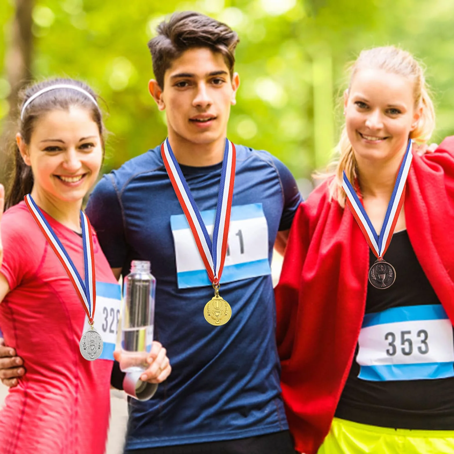 Medale olimpijskie złote srebrne brązowe z wstążką na dzień sportu nagrody