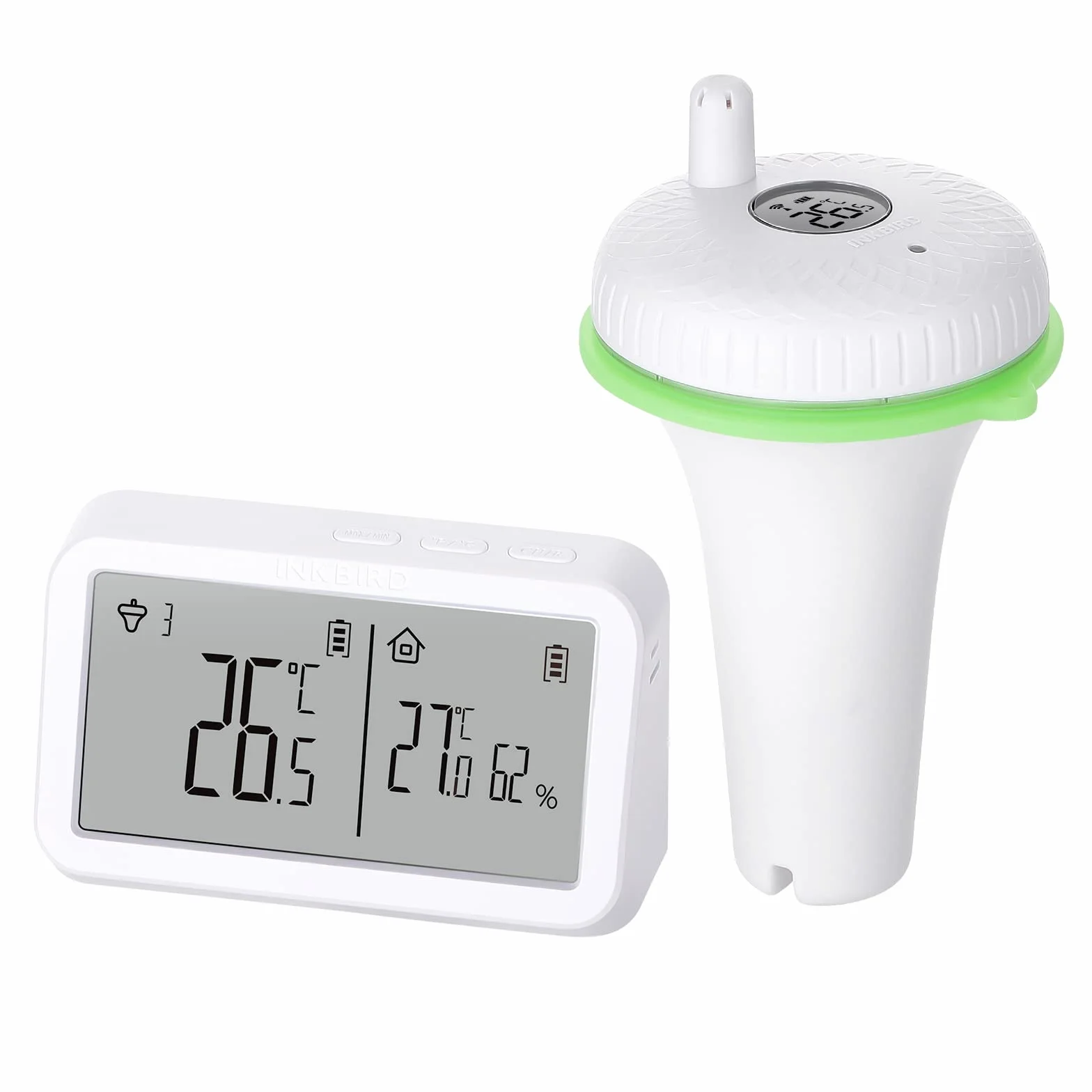 INKBIRD IBS-P02R Bezprzewodowy pływający termometr do basenu z monitorem temperatury i wilgotności, duży ekran do basenu, akwarium