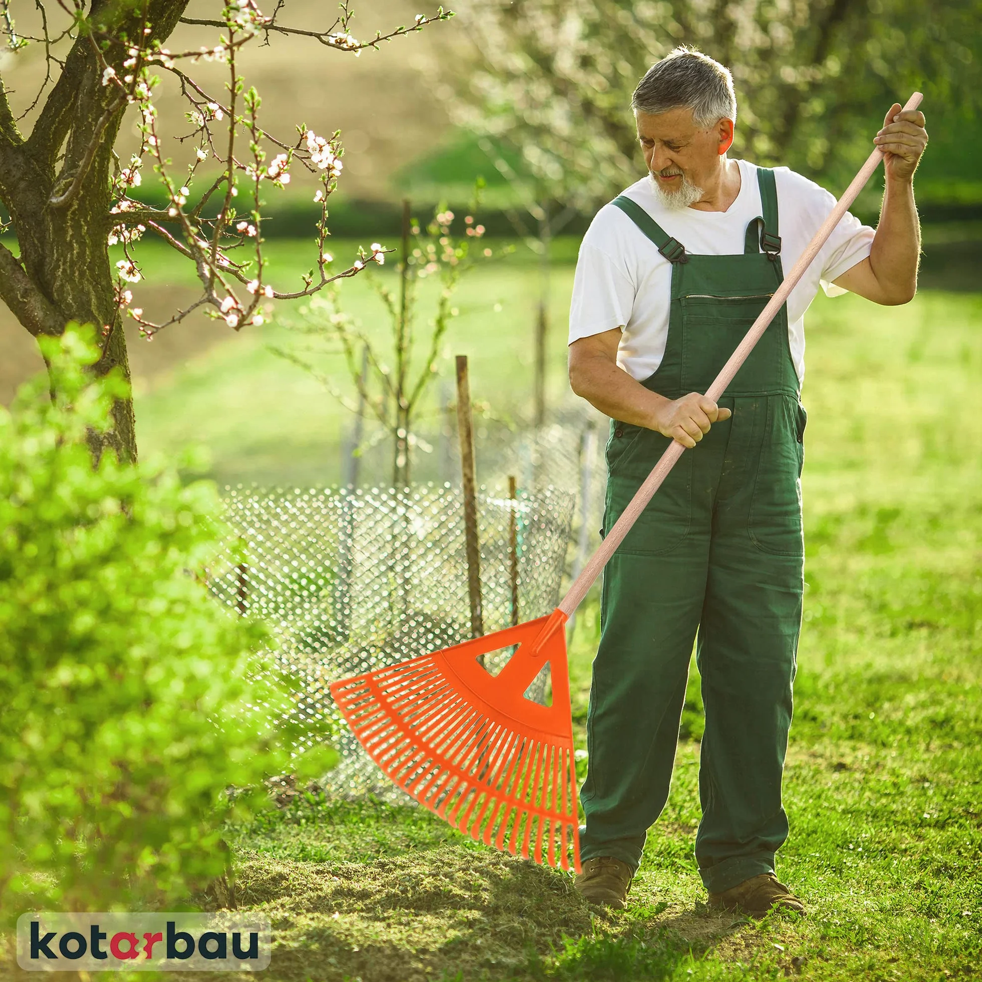 KOTARBAU Wytrzymała grabie 475 mm, miotła do liści, grabie wachlarzowe, wachlarz do liści, grabki, narzędzia ogrodowe, pomarańczowa, łamanie liści z tworzywa sztucznego, bez trzonka