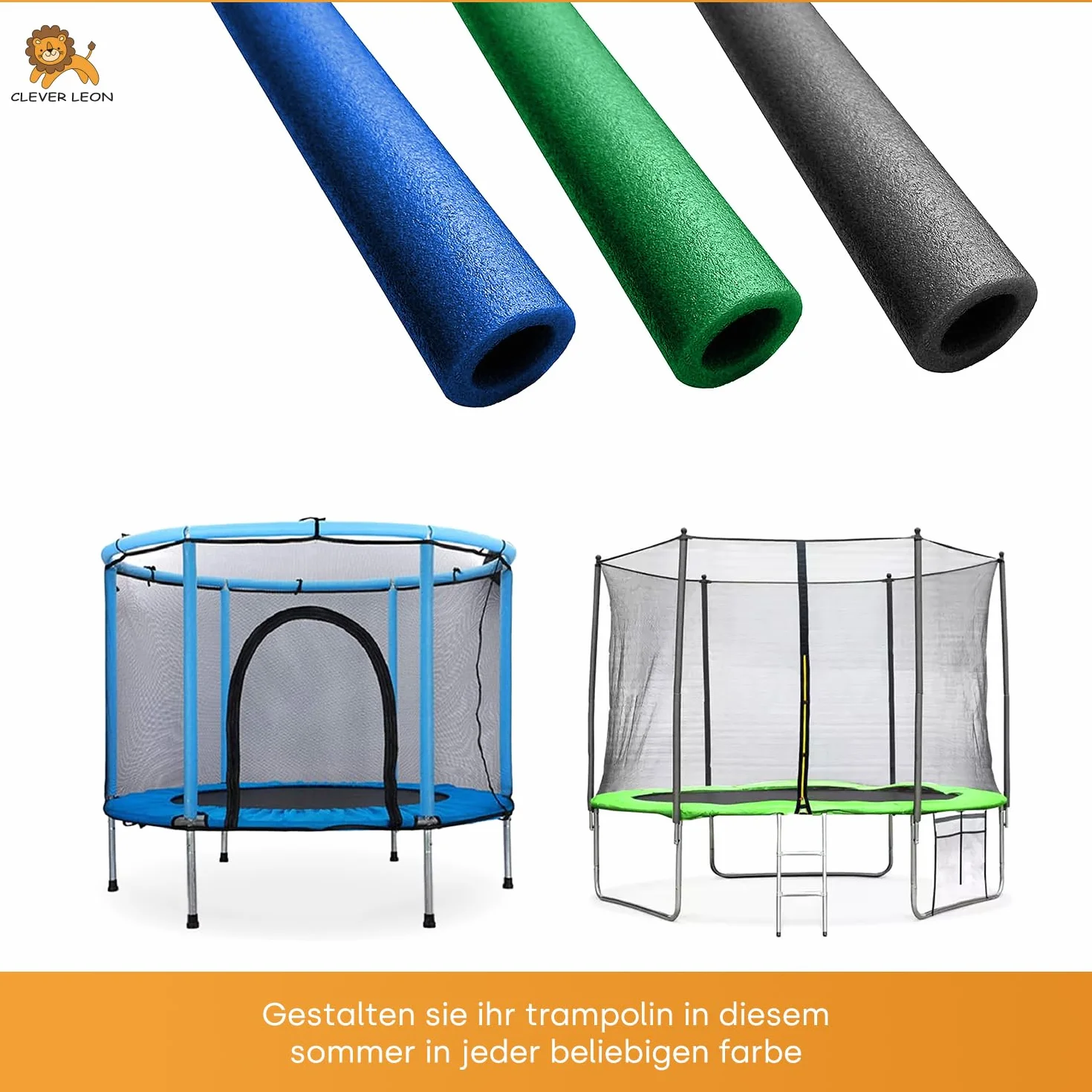 6 x 180cm osłona pianka gąbka na słupki rurki trampoliny SZARA; pianki do trampolin 180 cm na 6 słupków- uniwersalne osłony do trampoliny ogrodowej podwórkowej