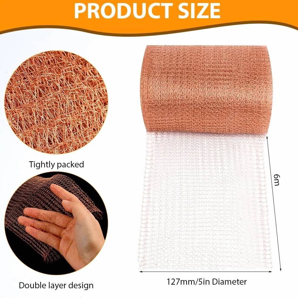 OFFCUP Siatka miedziana, 127 mm x 6 m Siatka przeciw gryzoniom, 100% miedziana siatka przeciw ślimakom i owadom do ochrony ogrodu
