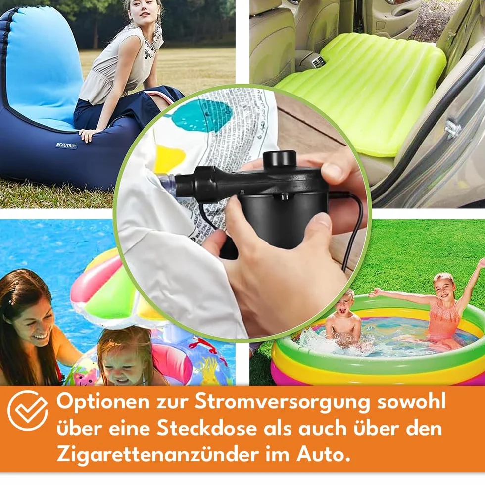 KRUMAD Elektryczna pompka 12V/230V 50W z końcówkami do materacy basenów pontonów