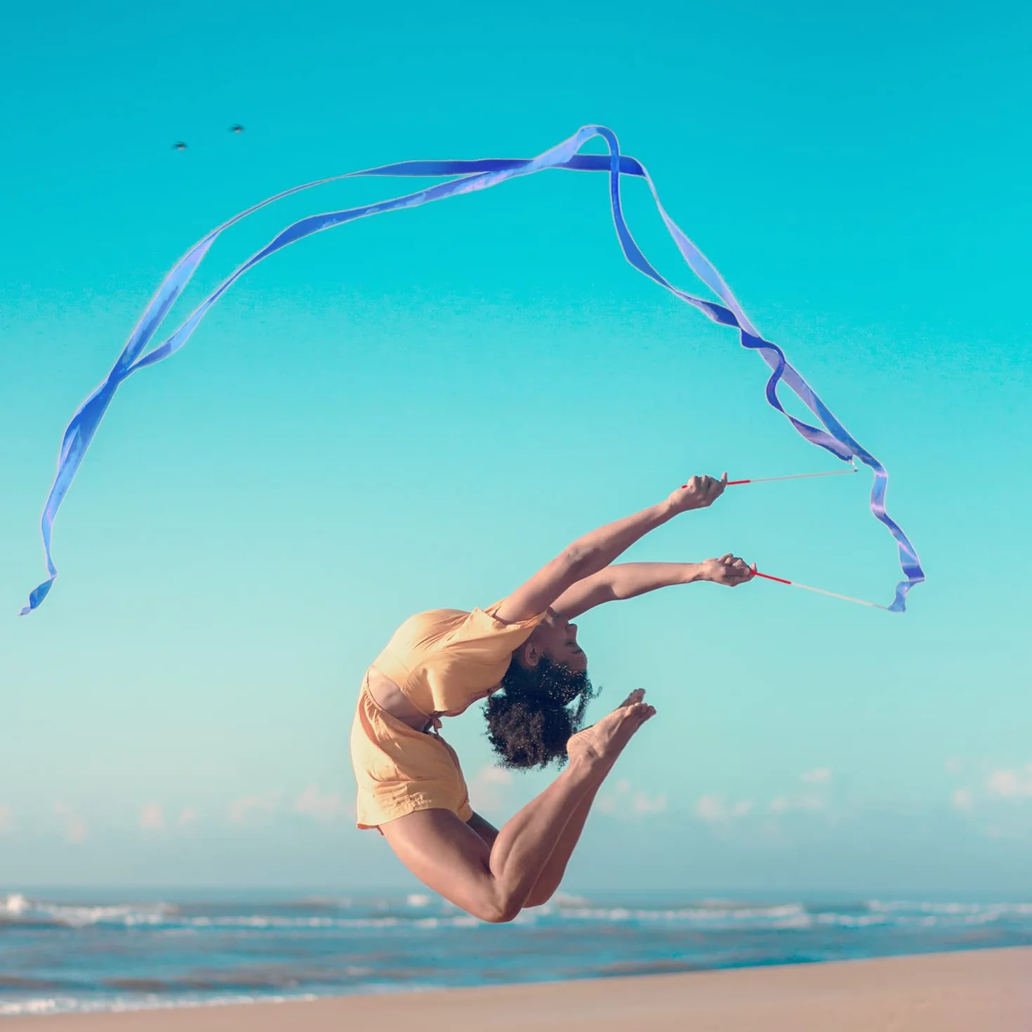 2 szt. Taneczne Wstazki Baletowe, 2m Dance Ribbons Wstazka Gimnastyczna Tecza Dance Ribbons dla Dzieci Taniec Artystyczny Trening Impreza, z Rózdzka Tancerki Wstazki