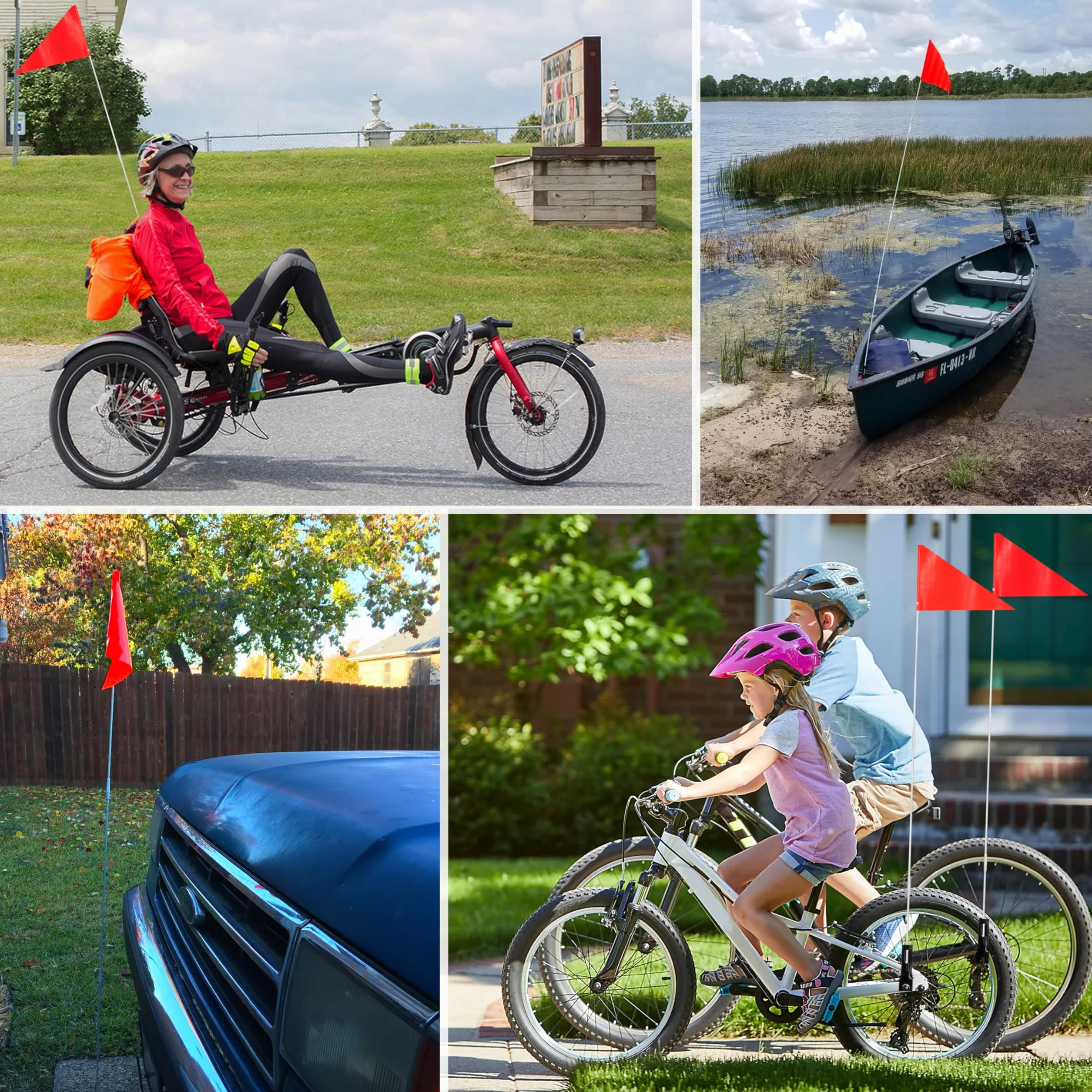 Anley Flaga bezpieczeństwa roweru 6Ft ze słupkiem z włókna szklanego i uchwytem montażowym - Regulowana długość, wysoka widoczność - pomarańczowe