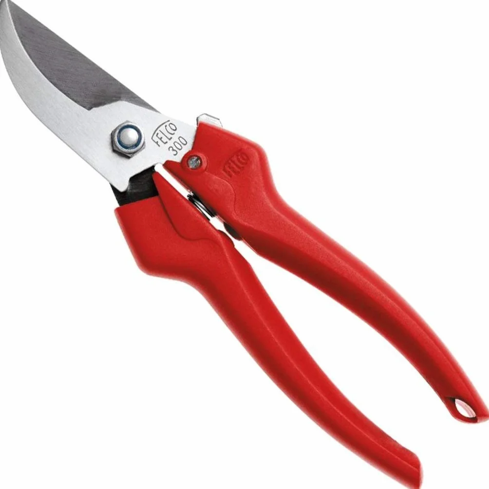 Felco 300 lekkich nożyczek do zbierania i przycinania, 45 mm, ze stali nierdzewnej, zakrzywione ostrze, ogrodnictwo, kwiaciarnia, ogrodnictwo, srebrny/czerwony
