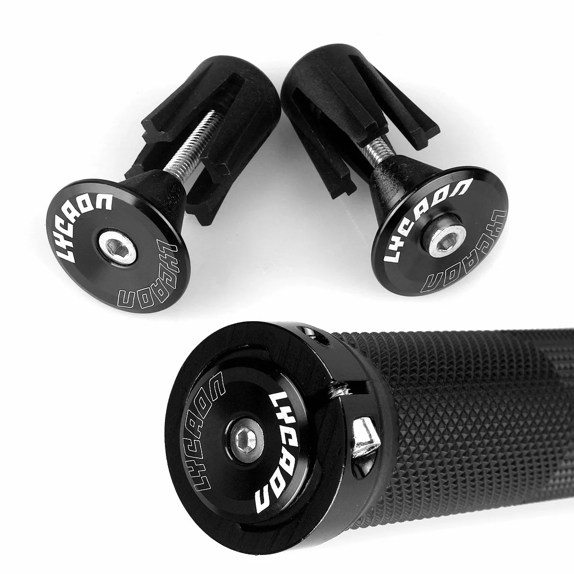 LYCAON antypoślizgowy gumowy uchwyt rowerowy z aluminiowym zamkiem do roweru MTB BMX (czarne)