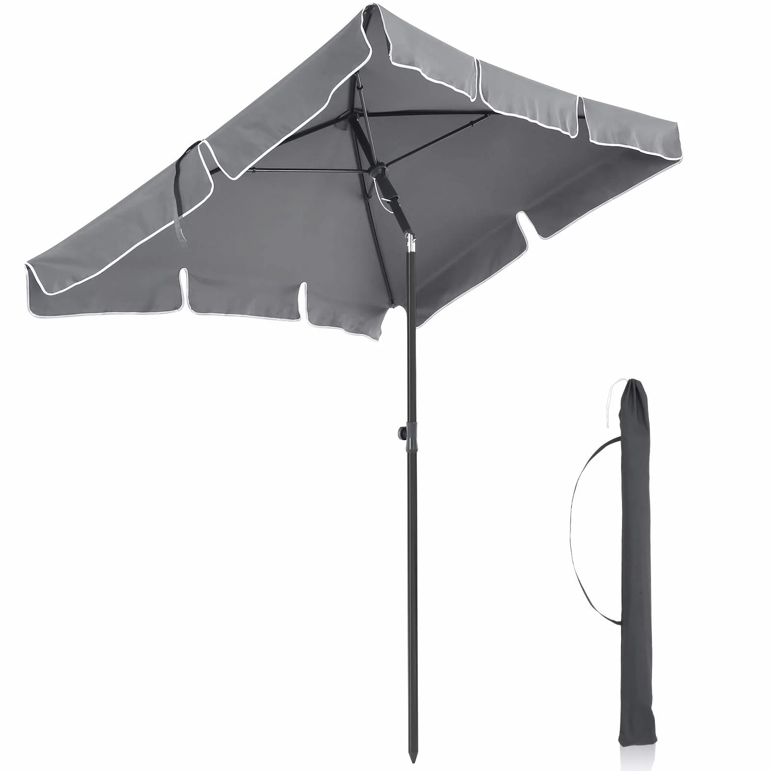SONGMICS Parasol przeciwsłoneczny, prostokątny, 180 x 125 cm, ochrona przed promieniowaniem UV do UPF 50+, torba, z powłoką PA, do ogrodu, na taras, balkon, bez stojaka, szary GPU180G01