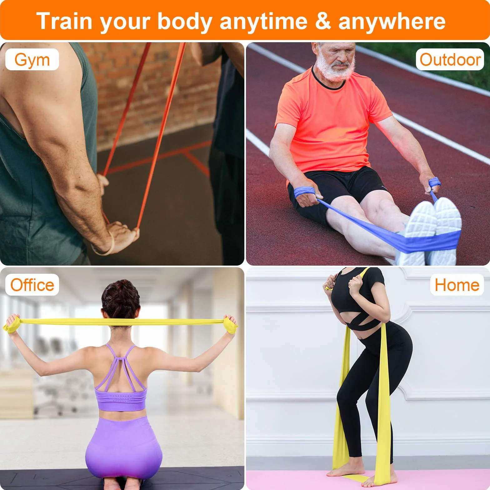 GRIFEMA GA5002 Gumowe Taśmy Fitness [Zestaw 4] 1,8M, Taśmy Oporowe z 4 Poziomami Oporu do Treningu Siłowego, Jogi, Pilates