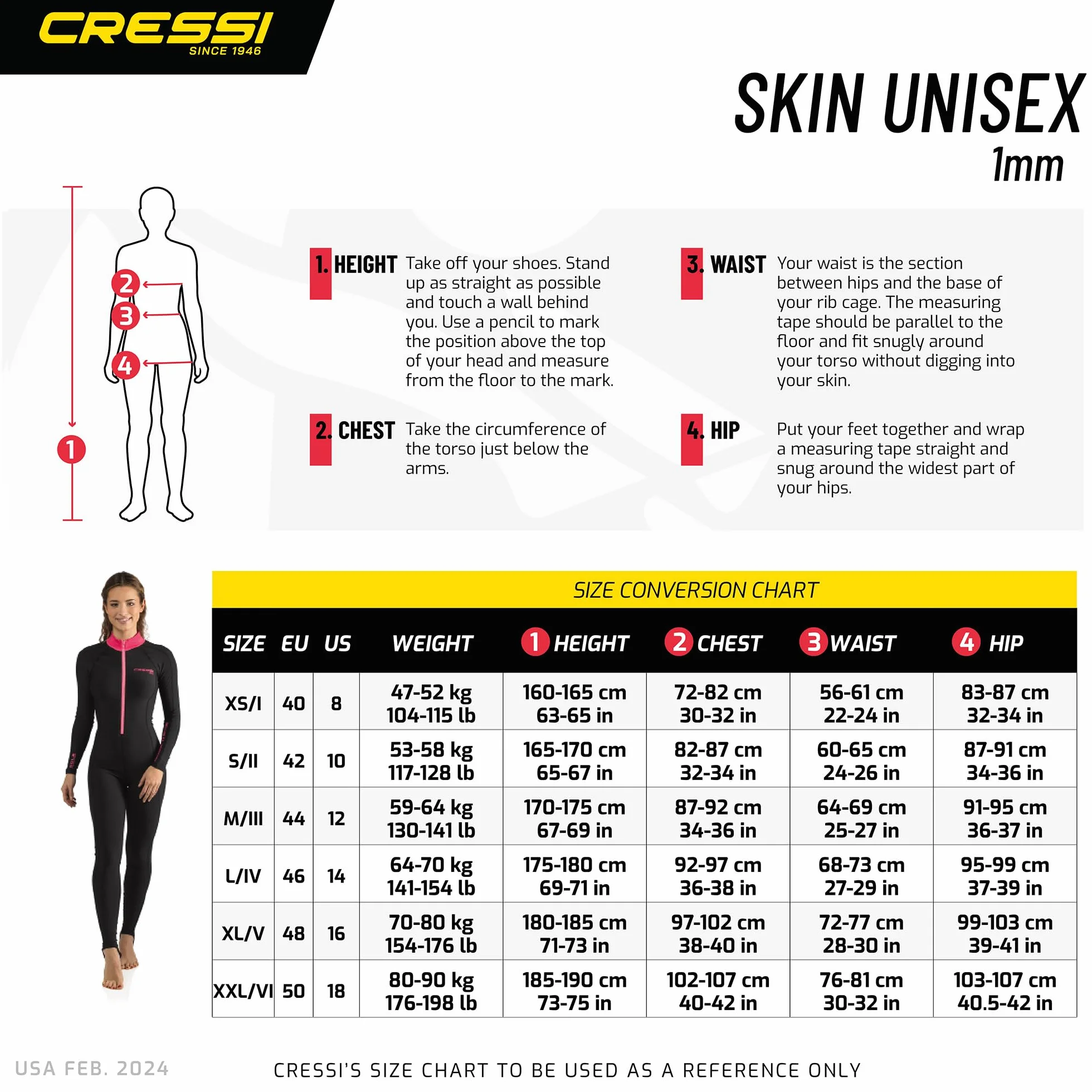 Cressi Skin 1mm Fullsuit jednoczęściowy strój do pływania i nurkowania