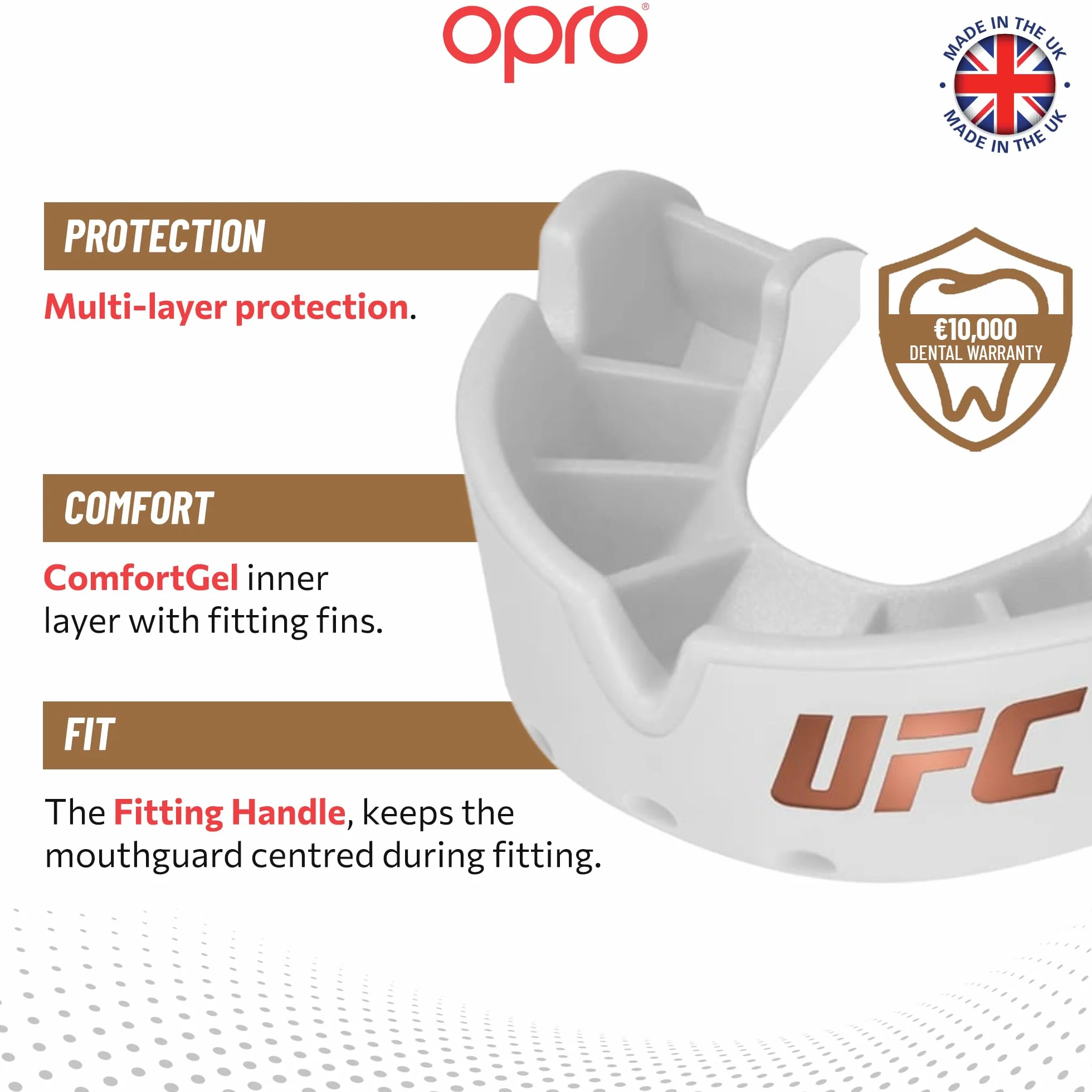 OPRO Bronze Level UFC sportowa osłona na zęby dla dorosłych i juniorów z etui i urządzeniem montażowym biały