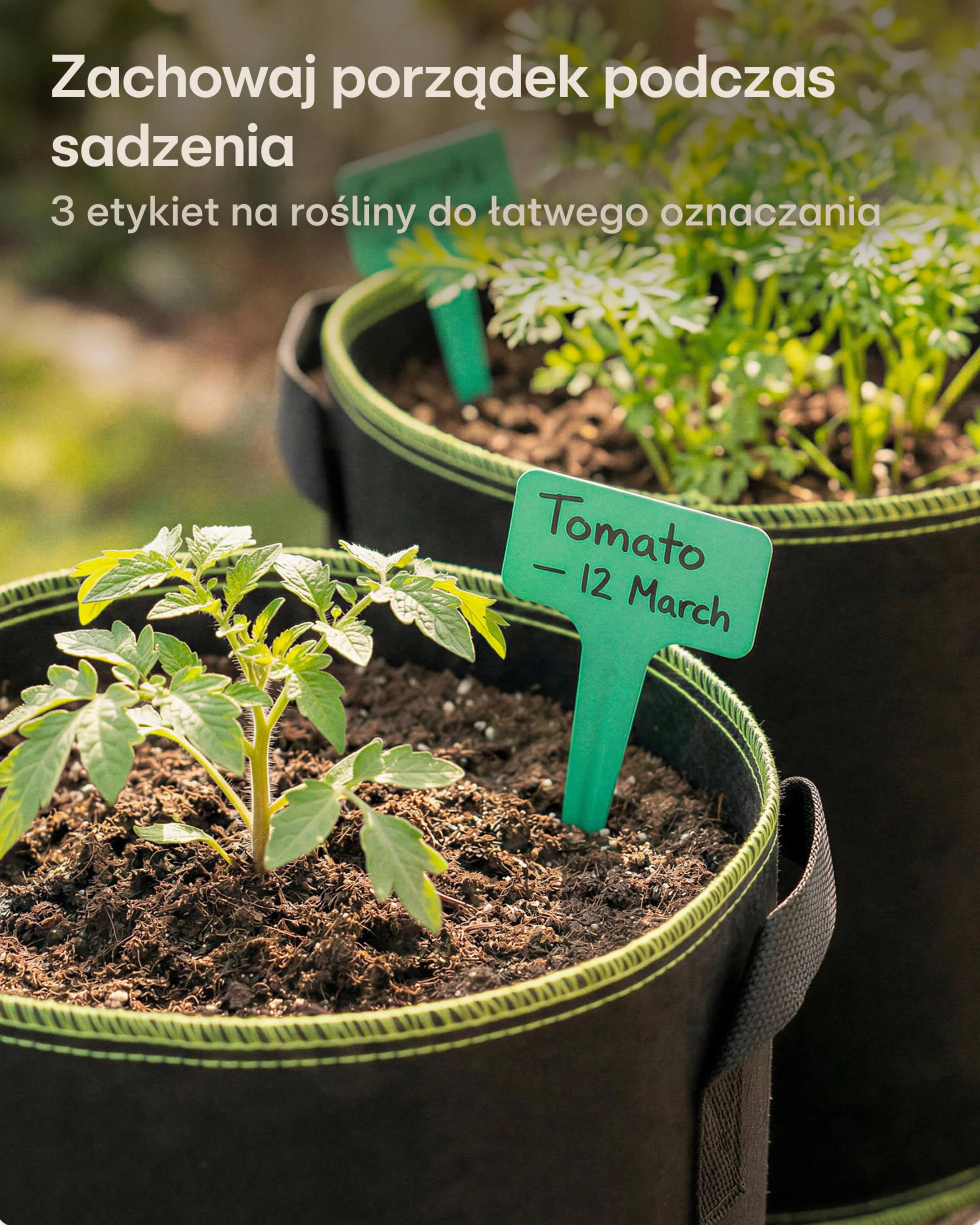 Worek do sadzenia 60L - 3 Torba na rośliny z etykietami - Z uchwytem - Do warzyw i roślin