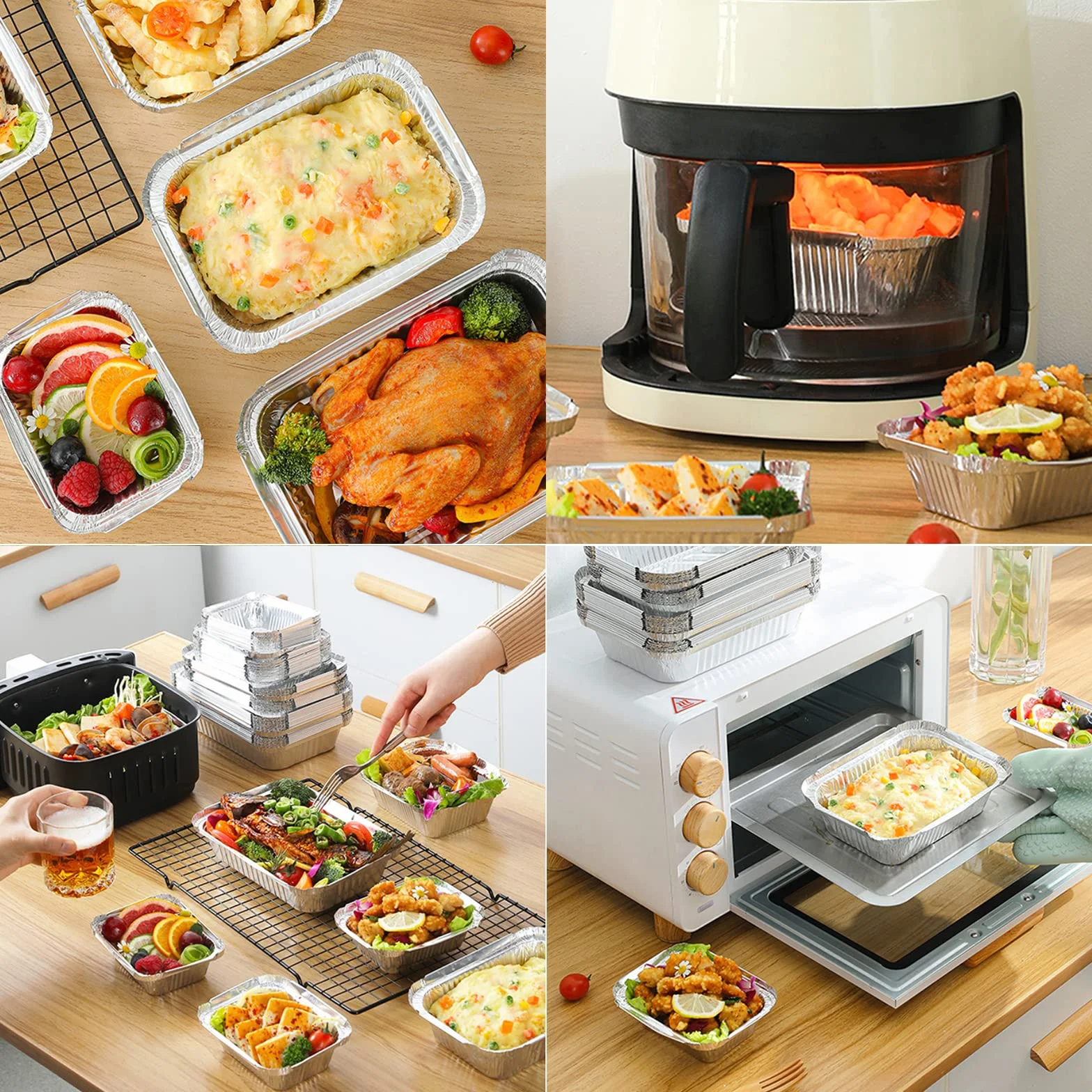 30 sztuk aluminiowych miseczek z pokrywką, 1750 ml/700 ml/410 ml, po 10 sztuk, do gotowania, pieczenia, smażenia.