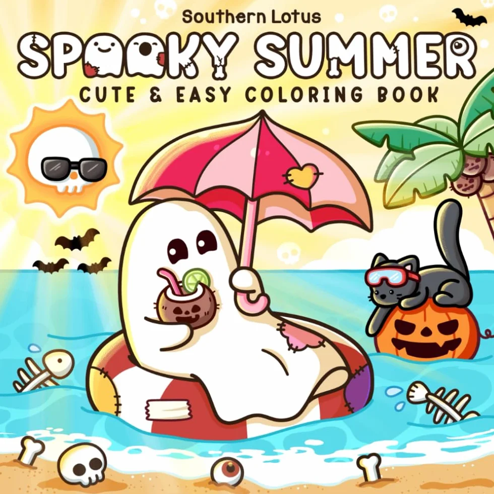 Spooky Summer: Coloring Book for Adults and Teens with Cute Creepy Characters Enjoying Summer Days, Simple and Easy Designs for Relaxation