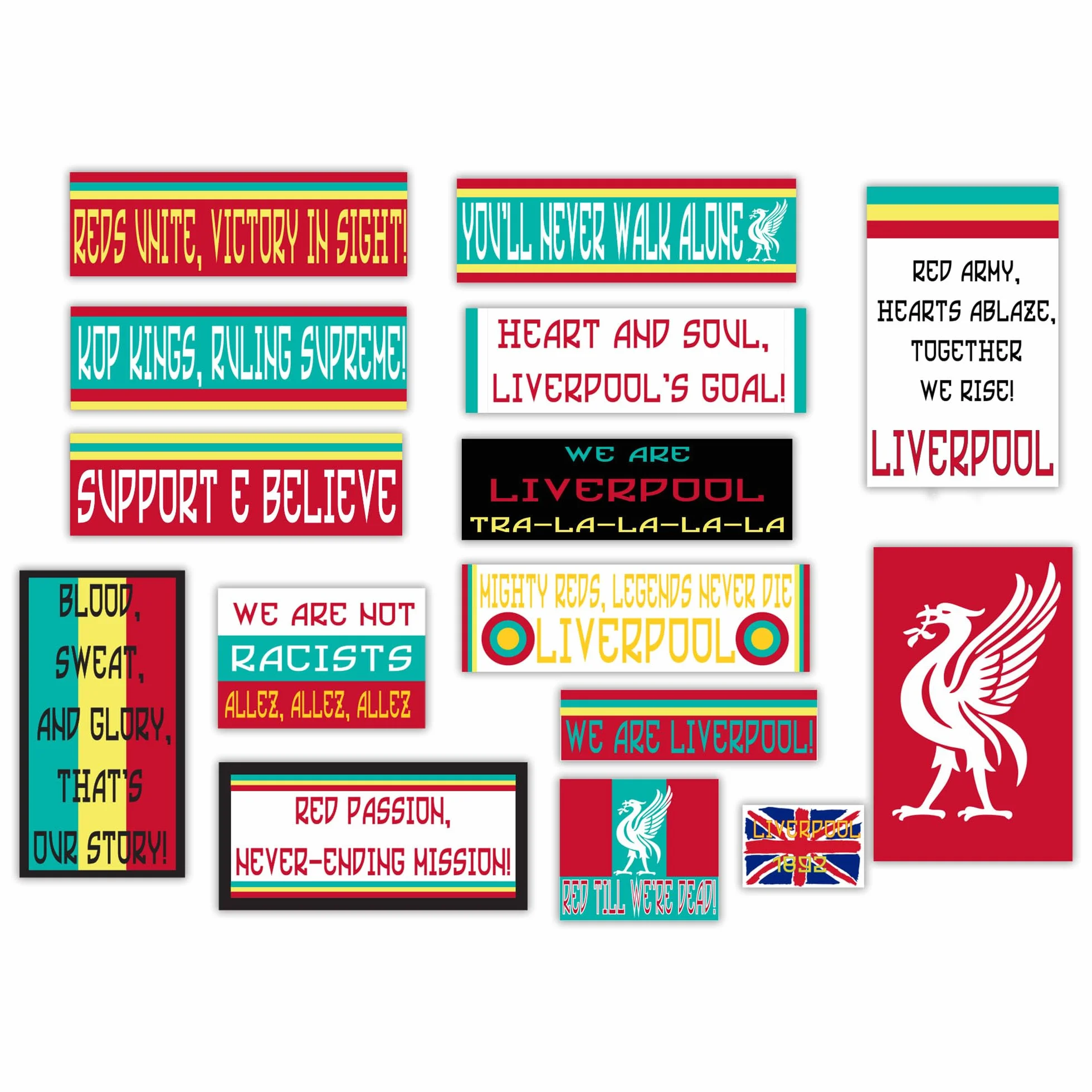 Naklejki Ultras Liverpool Zestaw 15 sztuk Błyszczący winyl HD Flagi i napisy