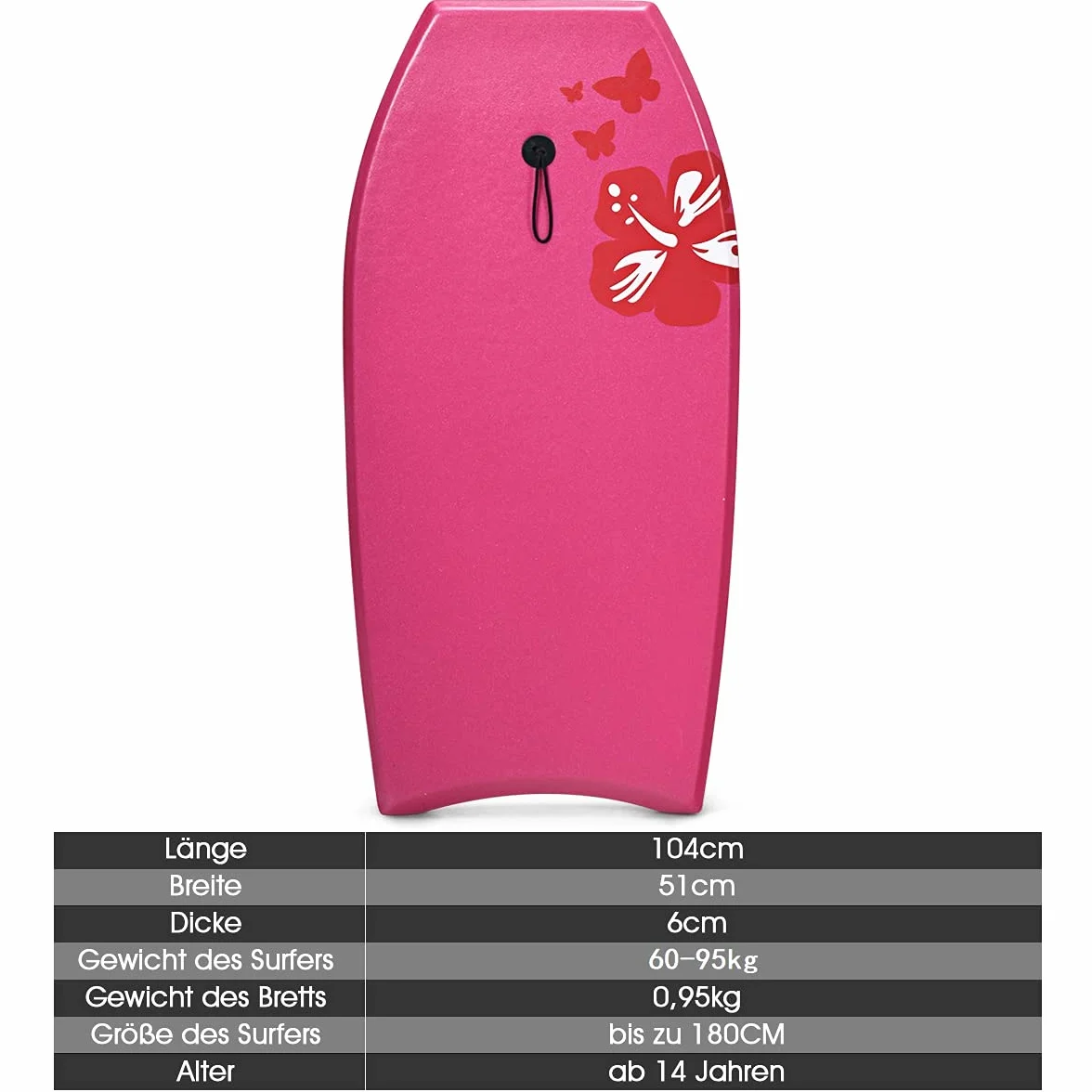 Costway Bodyboard deska do pływania 104 x 51 x 6 cm różowa i biała