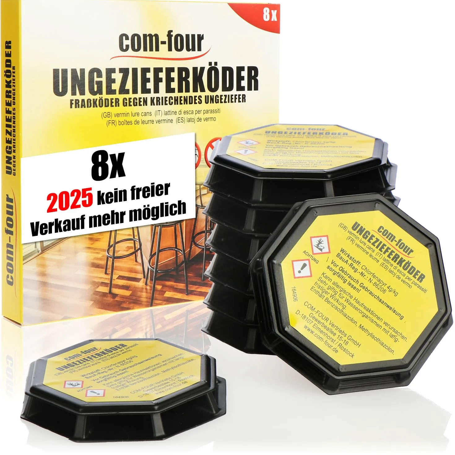 COM-FOUR® 8x pulapki na szkodniki, gotowe do uzycia pojemniki z przyneta do zwalczania m.in. karaluchow, rybikow srebrzystych i wszy drzewnych