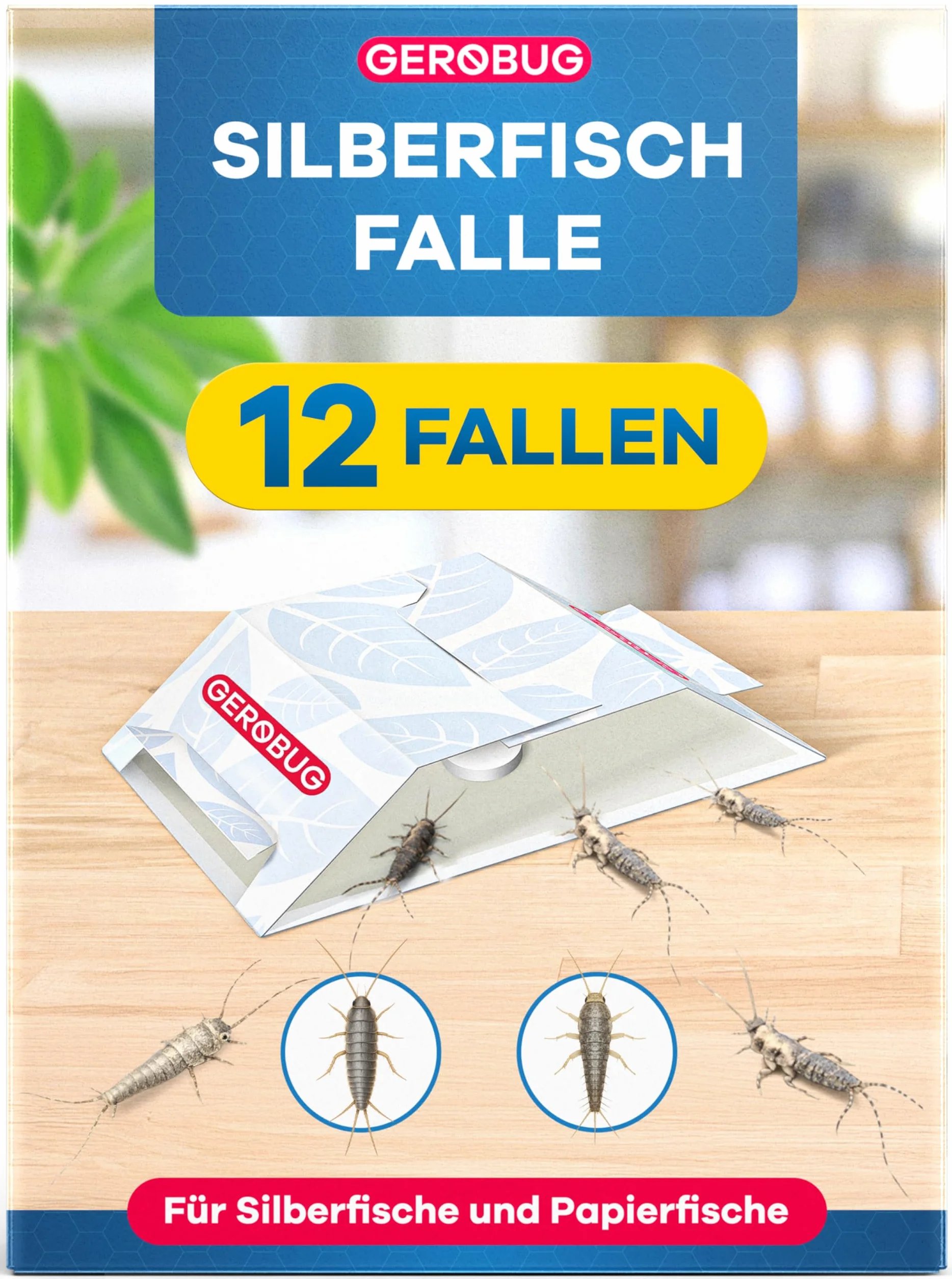 Gerobug pułapka na rybiki, 12 sztuk, pułapka na klej z nietoksycznym środkiem wabiącym do zwalczania szkodników we wszystkich pomieszczeniach mieszkalnych, bardzo mocna pułapka na rybiki