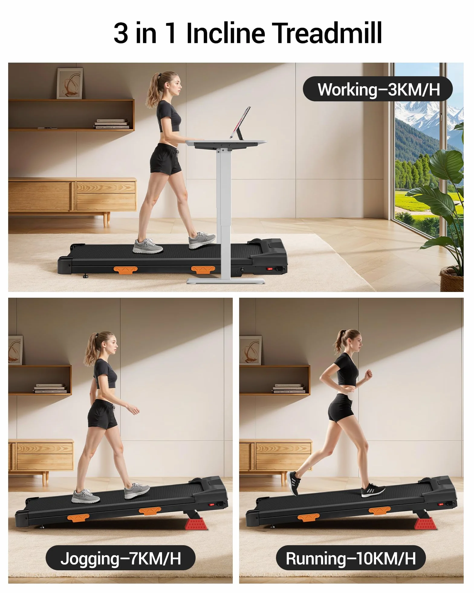 LONTEK Składana bieżnia do domu z nachyleniem 15%, bieżnia domowa prędkość do 10 km/h, bieżnia do chodzenia z silnik 2.5 HP, maximale belasting 136 kg