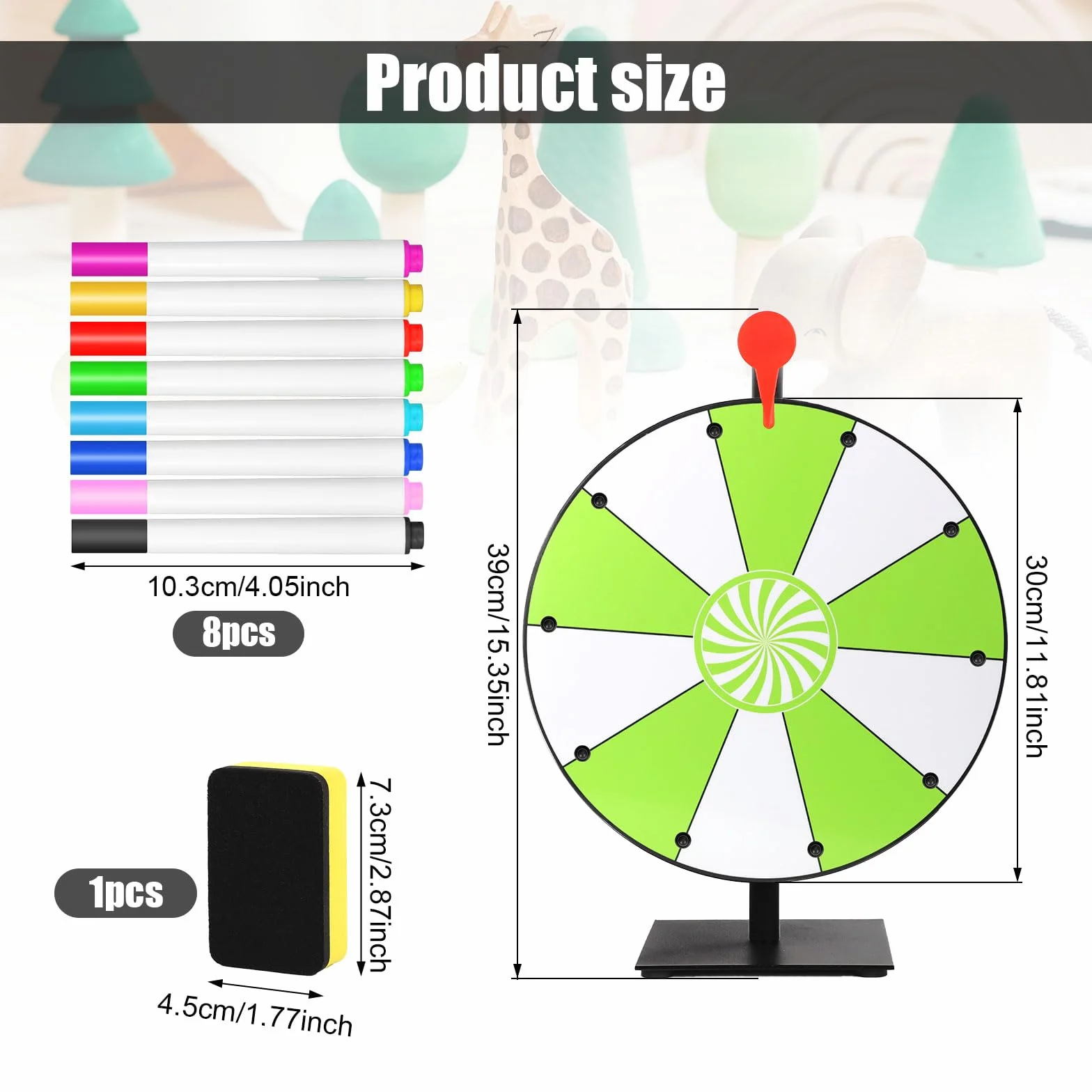 Obracające Się Koło z Nagrodami 30cm 10 Miejsc Spinner Wheel of Fortune z Podstawką Zielony