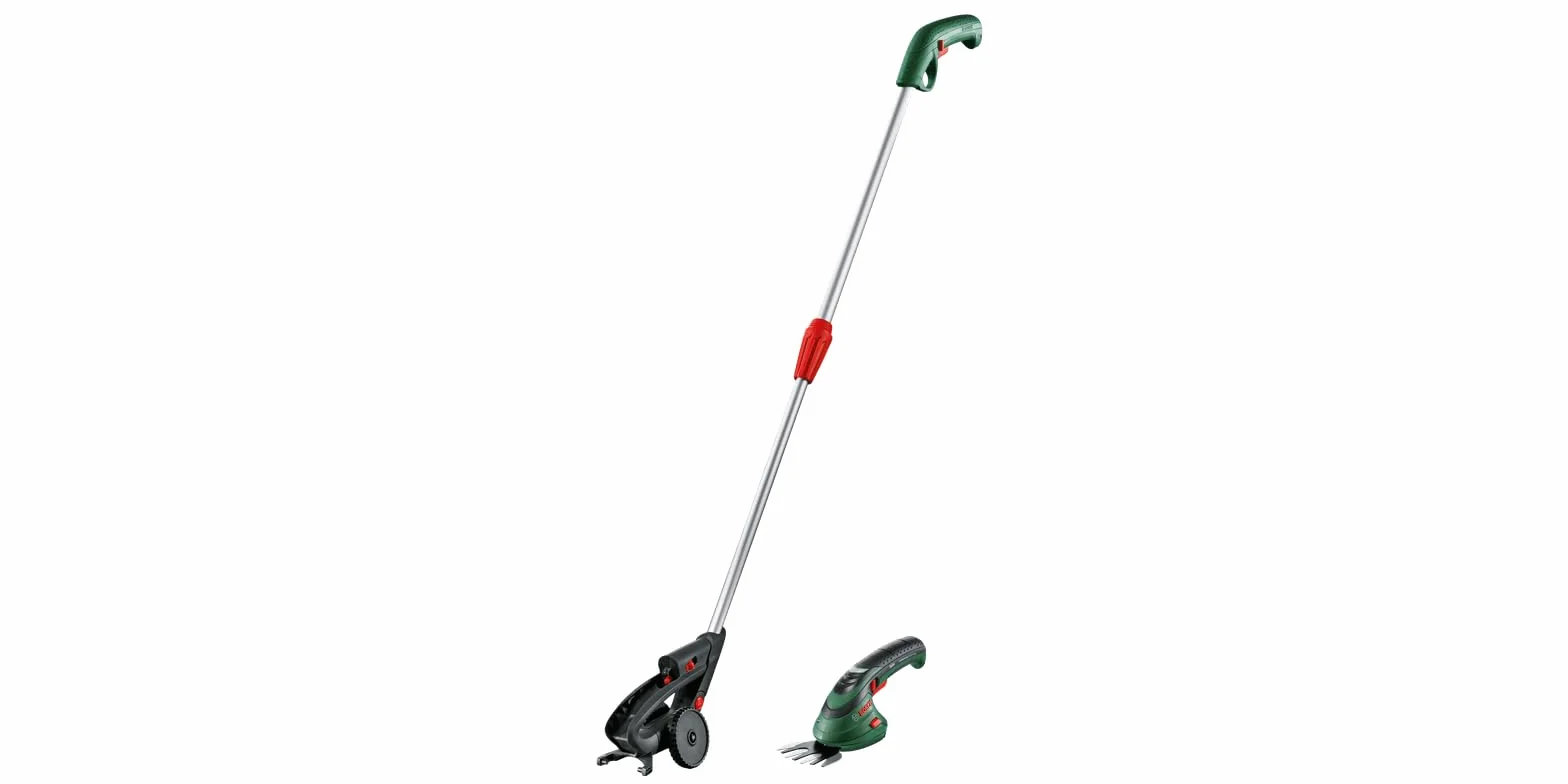 Bosch Isio zestaw z akumulatorowymi nożycami do przycinania krawędzi (3,6 V, odstęp pomiędzy nożami: 8 mm, opakowanie kartonowe), Zielony