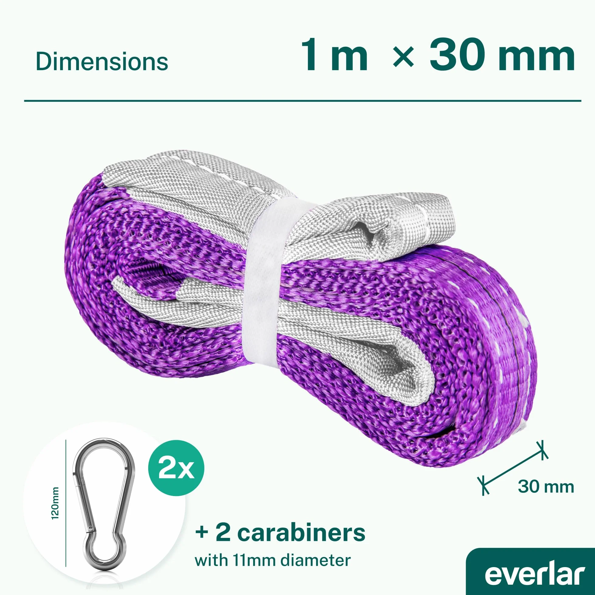 EverStraps uchwyt na huśtawkę, 2 x 1000 kg, 1 m, bardzo wytrzymały, do huśtawek na drzewie, do mocowania hamaka, zawieszenia huśtawki, zawieszenia fotela wiszącego, pasa drzewnego