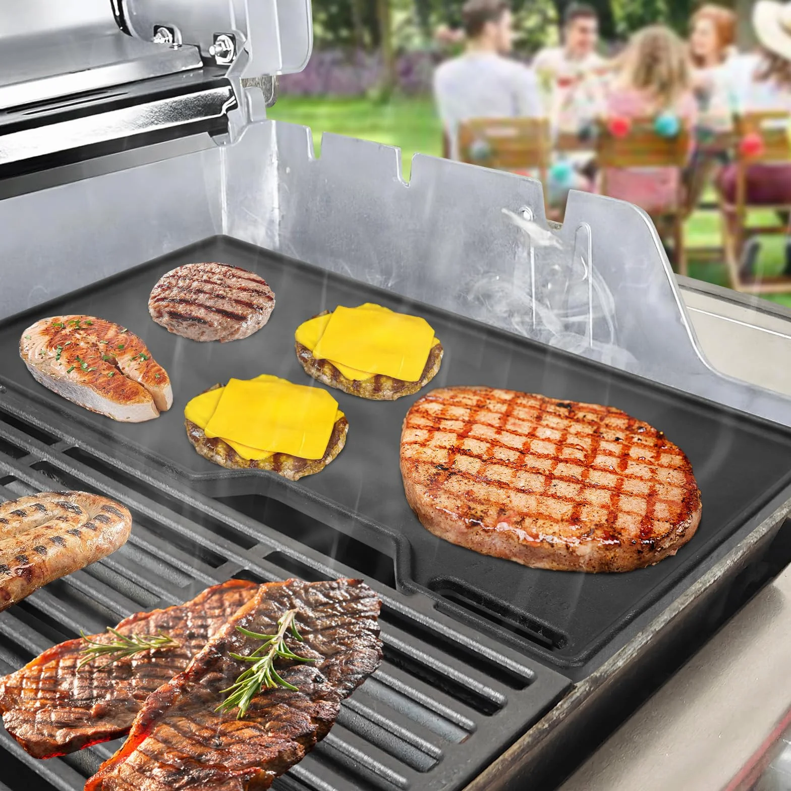 Denmay Żeliwna płyta grillowa, 41,5 x 23,5 cm, do Burnhard Fred, Rösle Artiso G2, Burnhard Fred, Fred JR, Big Fred, Fat Fred, Taino Platinum, Black seria 4/6, Plancha, grill gazowy, płyta dwustronna