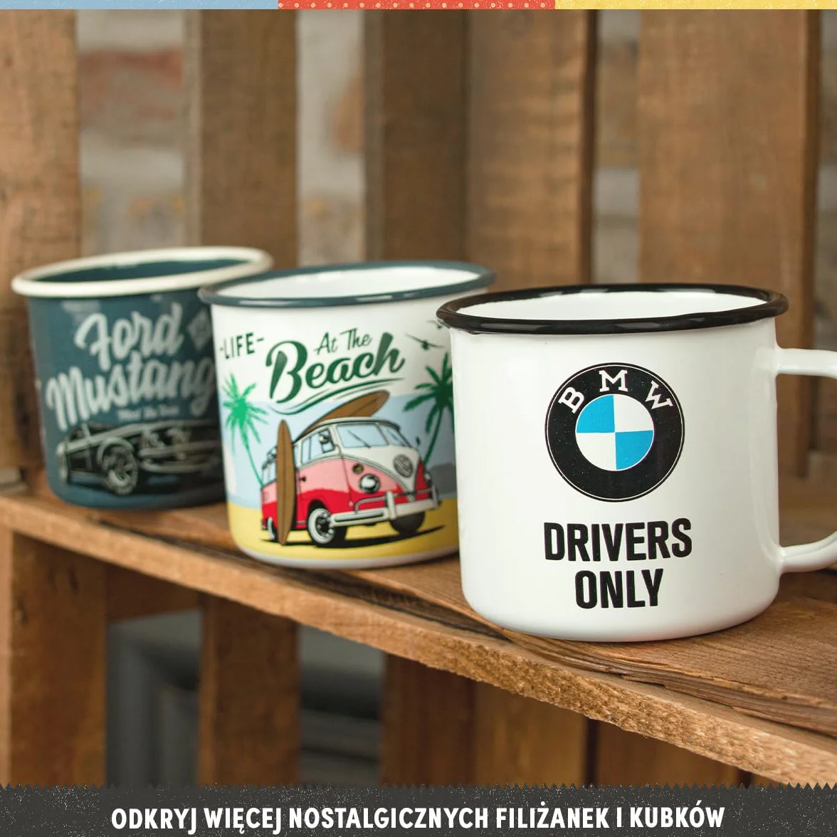 Nostalgic-Art Retro kubek emaliowany, 360 ml, Ford Mustang – The Boss – Pomysł na prezent dla miłośników Forda, Official License Product (OLP), kubek kempingowy na kawę, Styl vintage