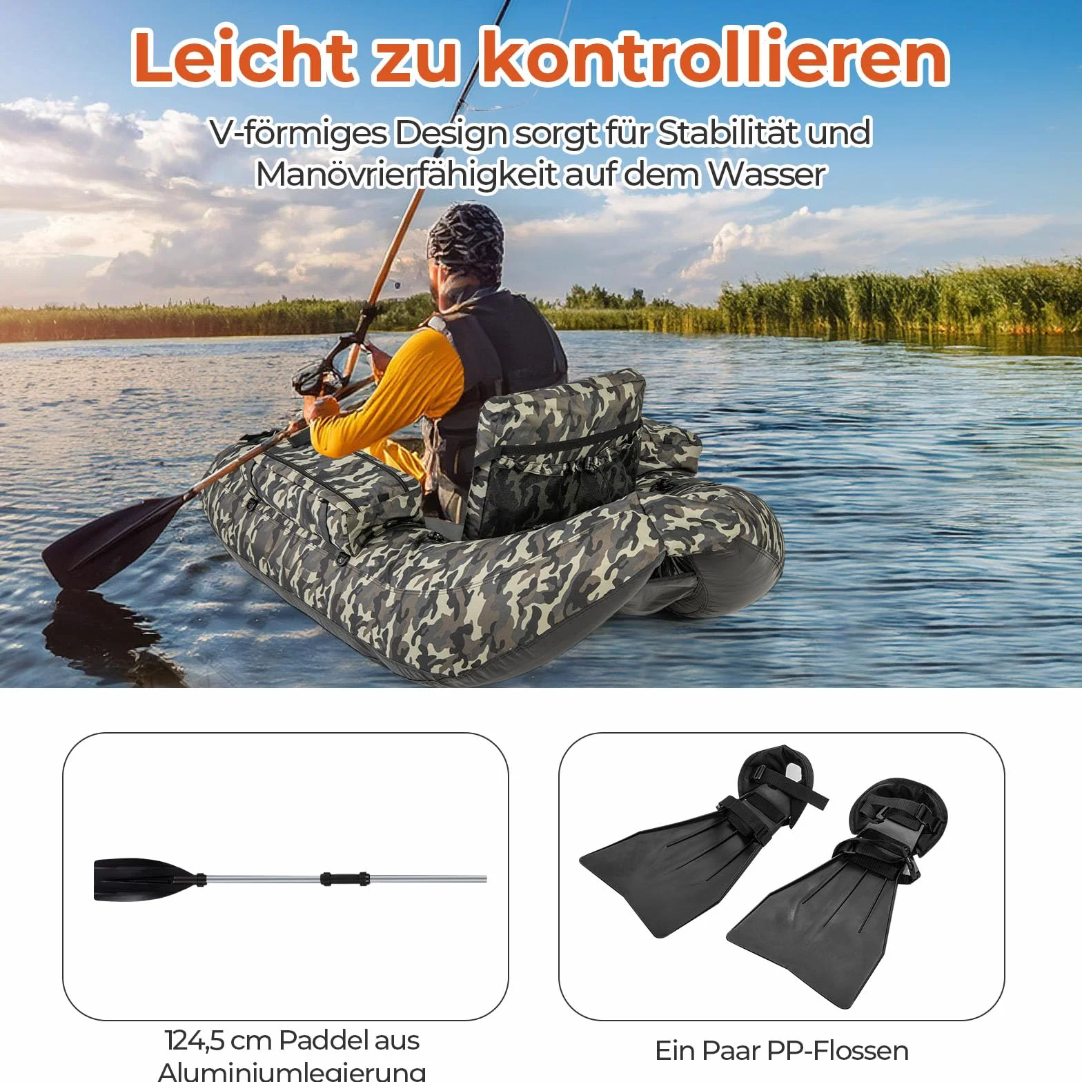GOPLUS Bellyboat dmuchany ponton wędkarski 150 kg 146x109x44 cm moro