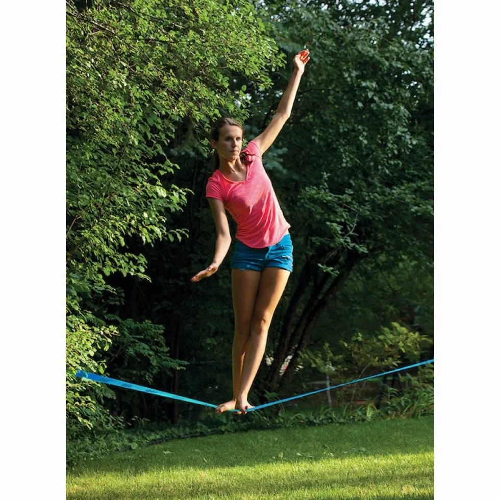 Slackers USA Slackline Classic 15 m zestaw z Teaching Line poręcz do nauki z zabezpieczeniem grzechotką