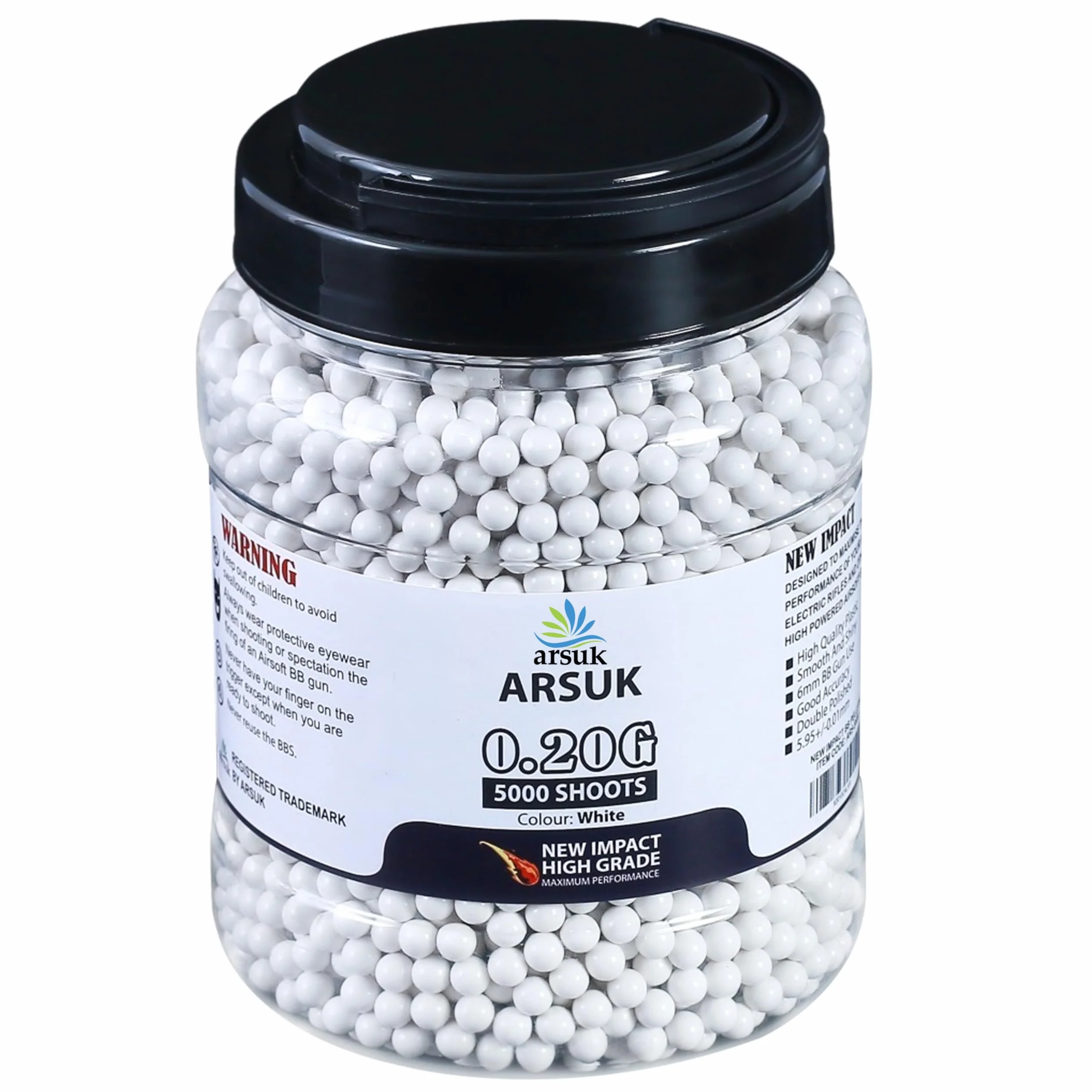 ARSUK Softair BB Pellets 6 mm BB's 0.20g Hoog Cijfer en Zacht Gepolijst Plastic Paintballen Inhoud 1000, 2000,5000,10000 Rondes (Biały: 5000 strzałów)