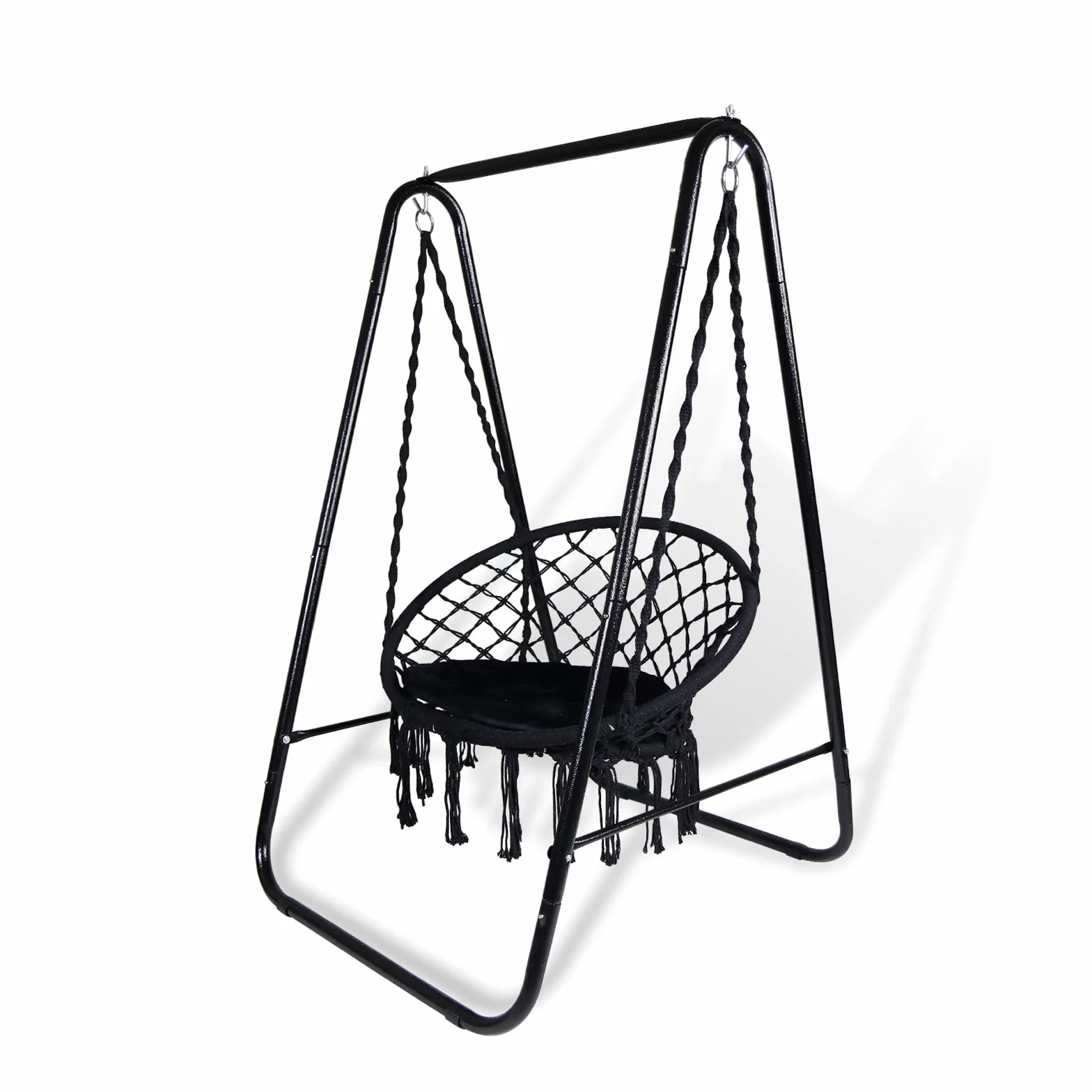 CCLIFE Wiszący fotel z poduszką Wiszący fotel huśtawka max.100kg Wiszący fotel ogrodowy,kolor: Czarny