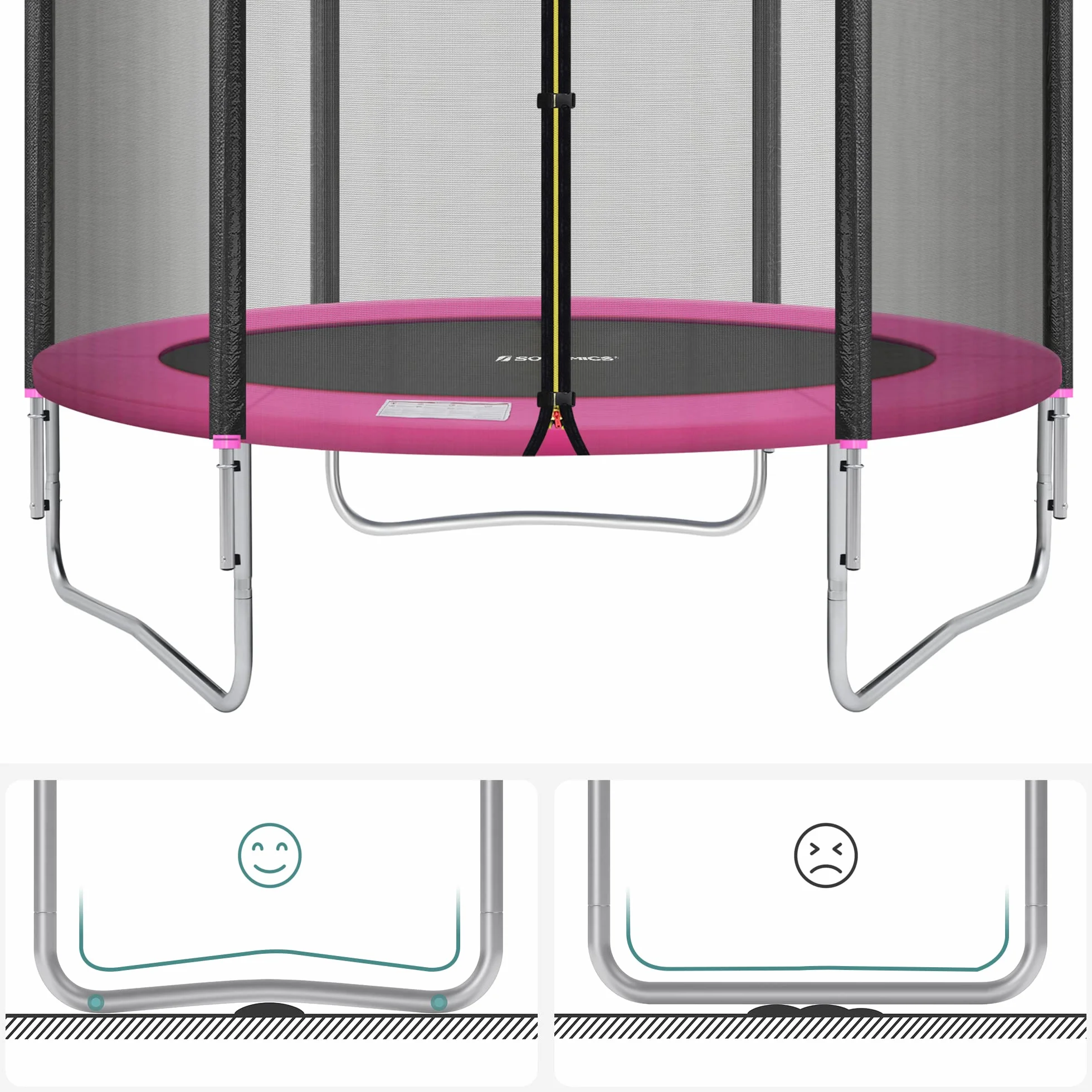 SONGMICS trampolina zewnętrzna, trampolina ogrodowa Ø 183 cm, z siatką zabezpieczającą, osłoną zabezpieczającą, nośność do 100 kg, do ogrodu, różowa STR061P01