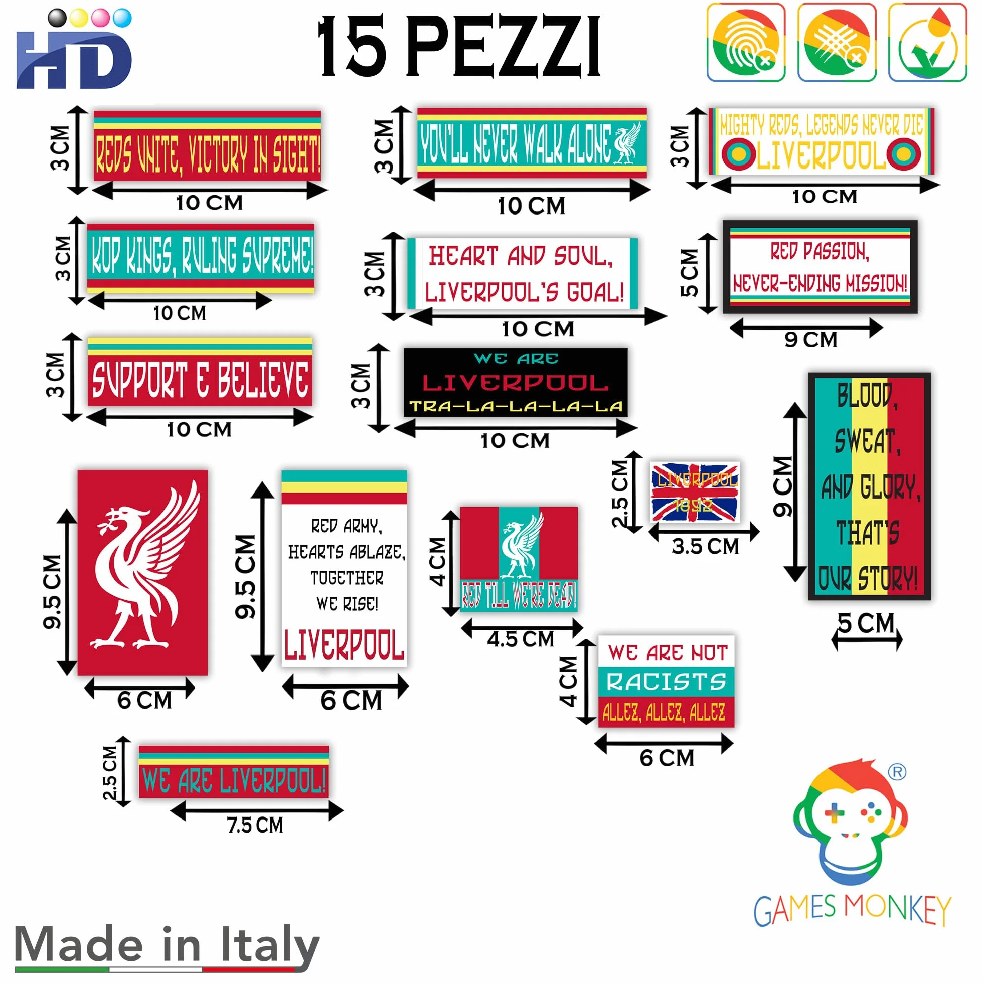 Naklejki Ultras Liverpool Zestaw 15 sztuk Błyszczący winyl HD Flagi i napisy