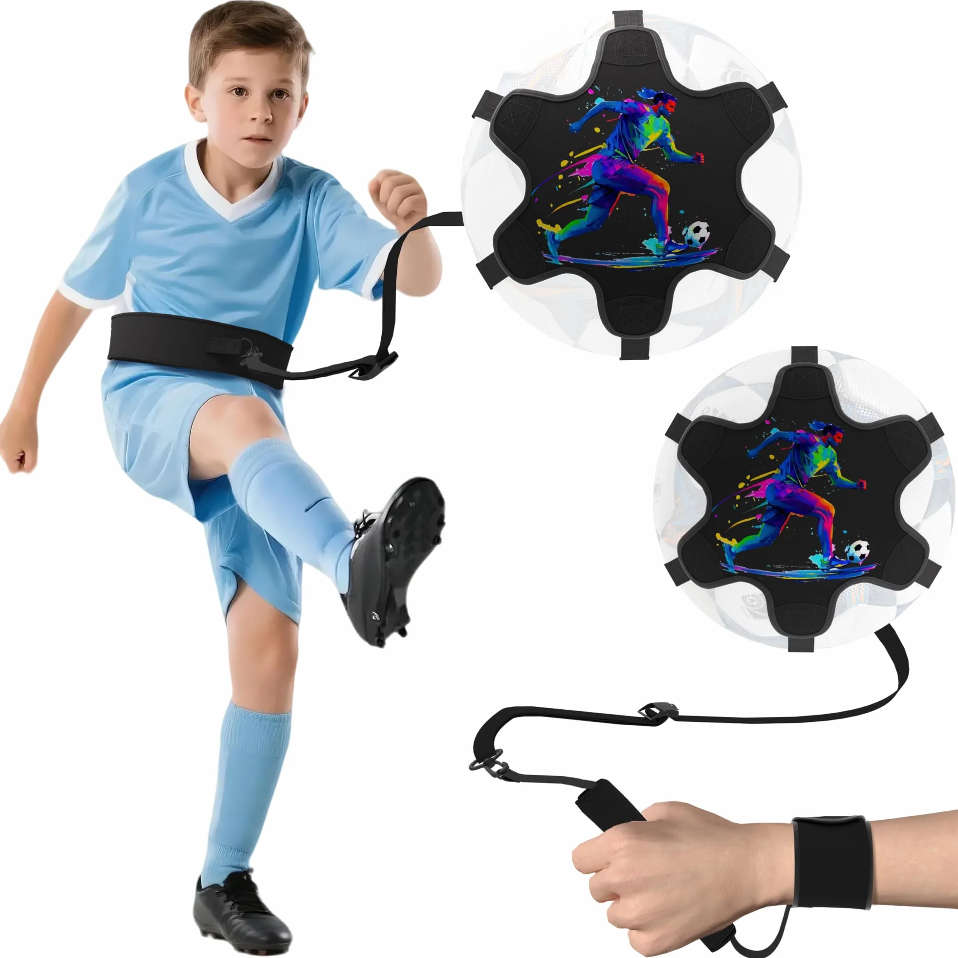 READAEER Trening kickingu 2 w 1 (piłka nożna nie wchodzi w zakres dostawy) | Solo Kick Trainer z elastyczną taśmą do regulacji długości | Solo Kicktrainer z opaską na nadgarstek