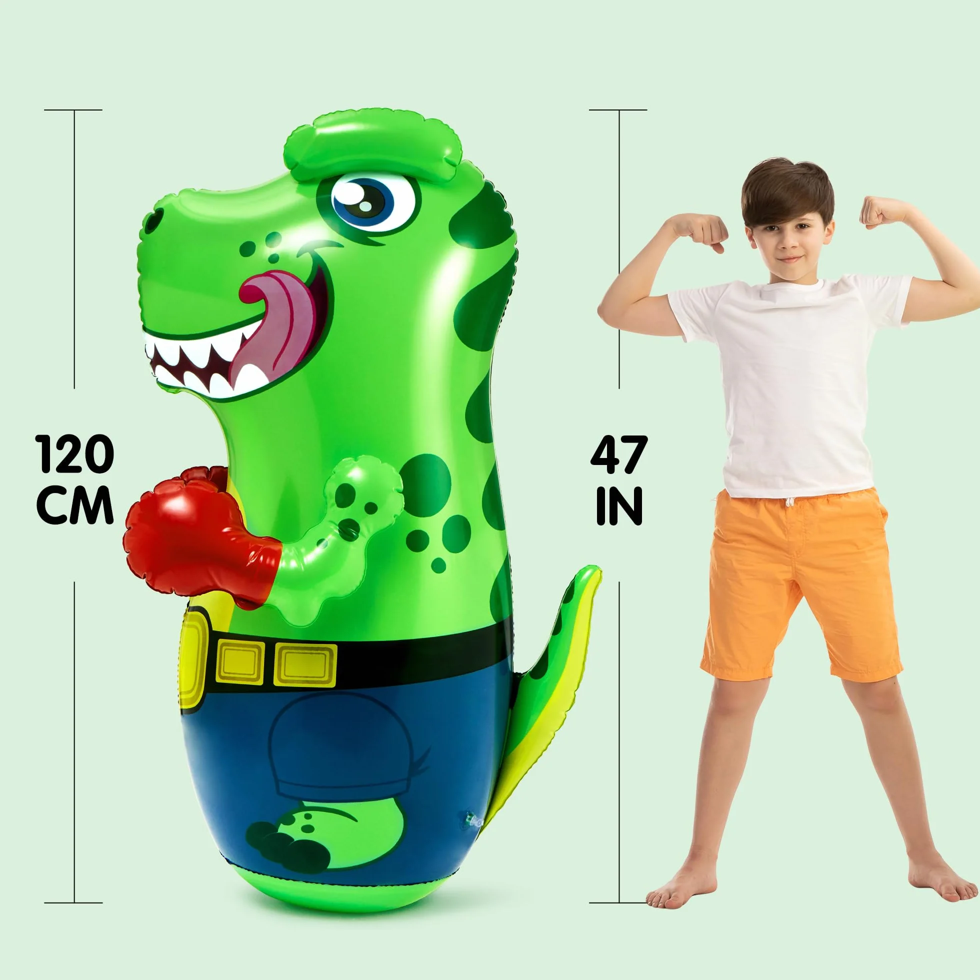JOYIN Dmuchany worek bokserski dla dzieci i dorosłych, T-Rex dinozaur Bopper 47 cali, wolnostojąca zabawka bokserska fitness, worek bokserski dla dzieci z akcją Bounce-Back