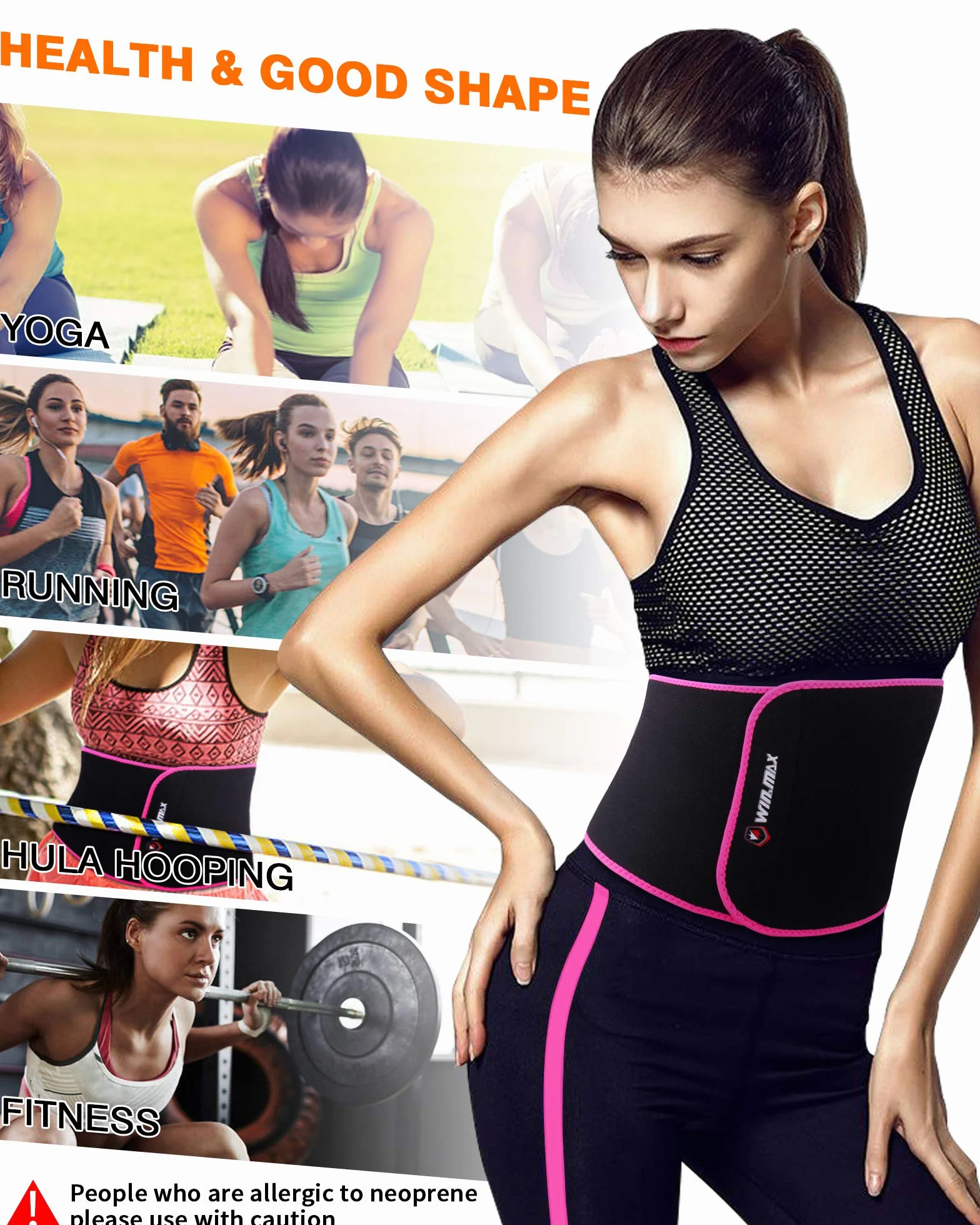 WIN.MAX Pas biodrowy damski i męski, pas do ćwiczeń neoprenowych, pas biodrowy do pocenia się i sportu, fitness i ochrony lędźwiowej