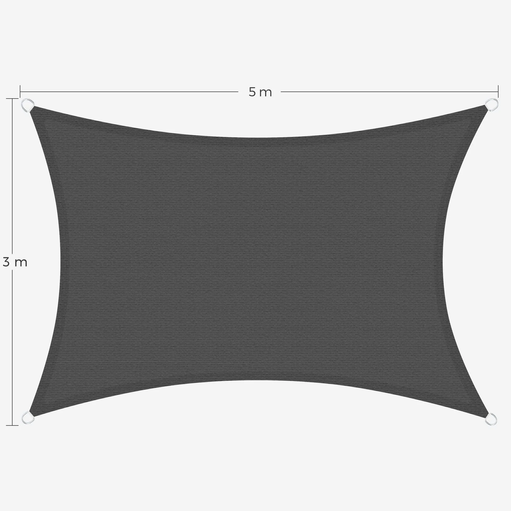 SONGMICS Żagiel przeciwsłoneczny 3 x 5 m, ochrona przed słońcem z tkaniny HDPE, przepuszczająca powietrze, przepuszczająca wodę, na taras, do ogrodu, na balkon, kemping, prostokątny, wklęsły, 2 m