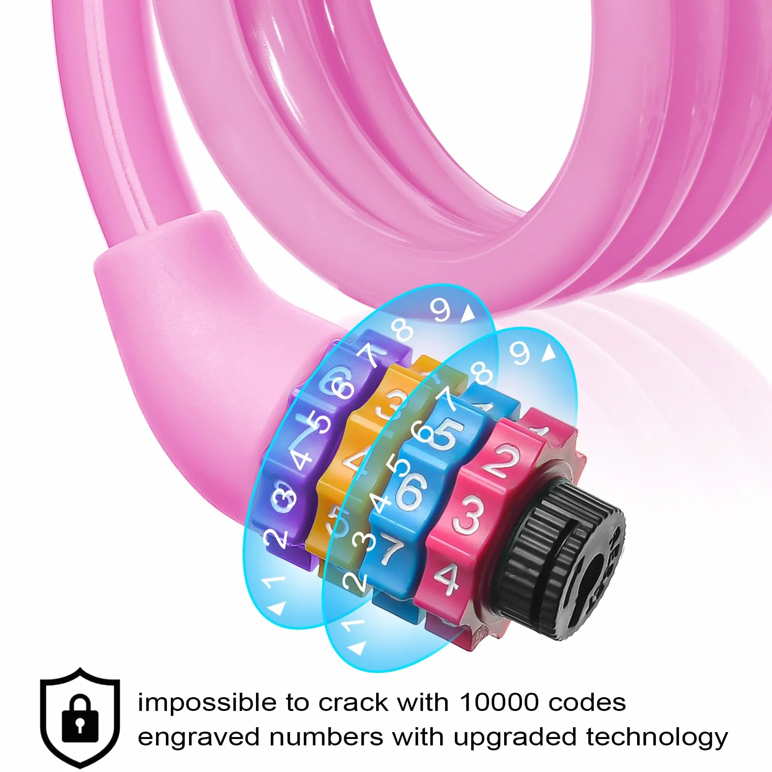 Ainiv Zamek rowerowy 65 cm blokada rowerowa kabel antykradzieżowy 4 cyfry Smart Code różowy