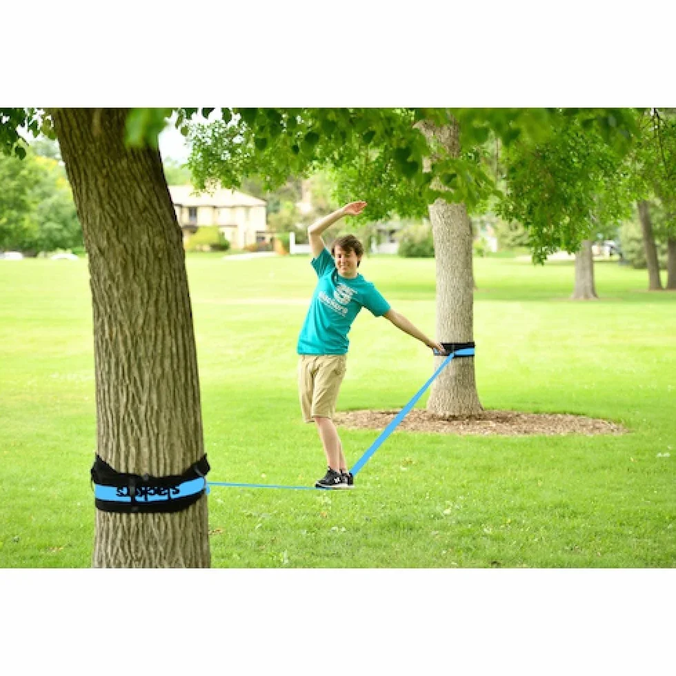 Slackers USA Slackline Classic 15 m zestaw z Teaching Line poręcz do nauki z zabezpieczeniem grzechotką