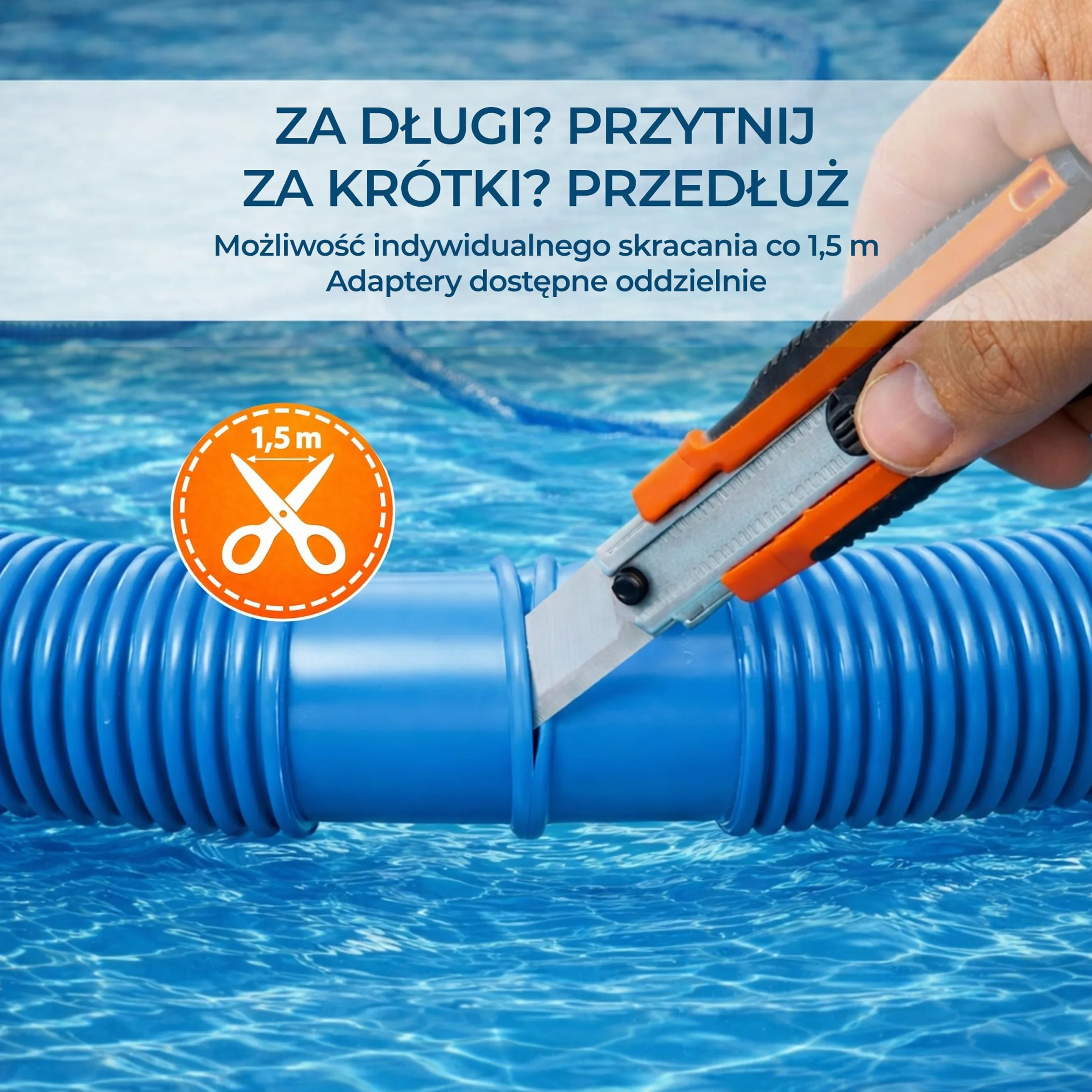 Amapool Wąż basenowy 38mm 9m niebieski – Elastyczny & rozłączny – Rura do pompy, Skimmer & filtra piaskowego – Wąż pompy 38 mm Średnica wewnętrzna