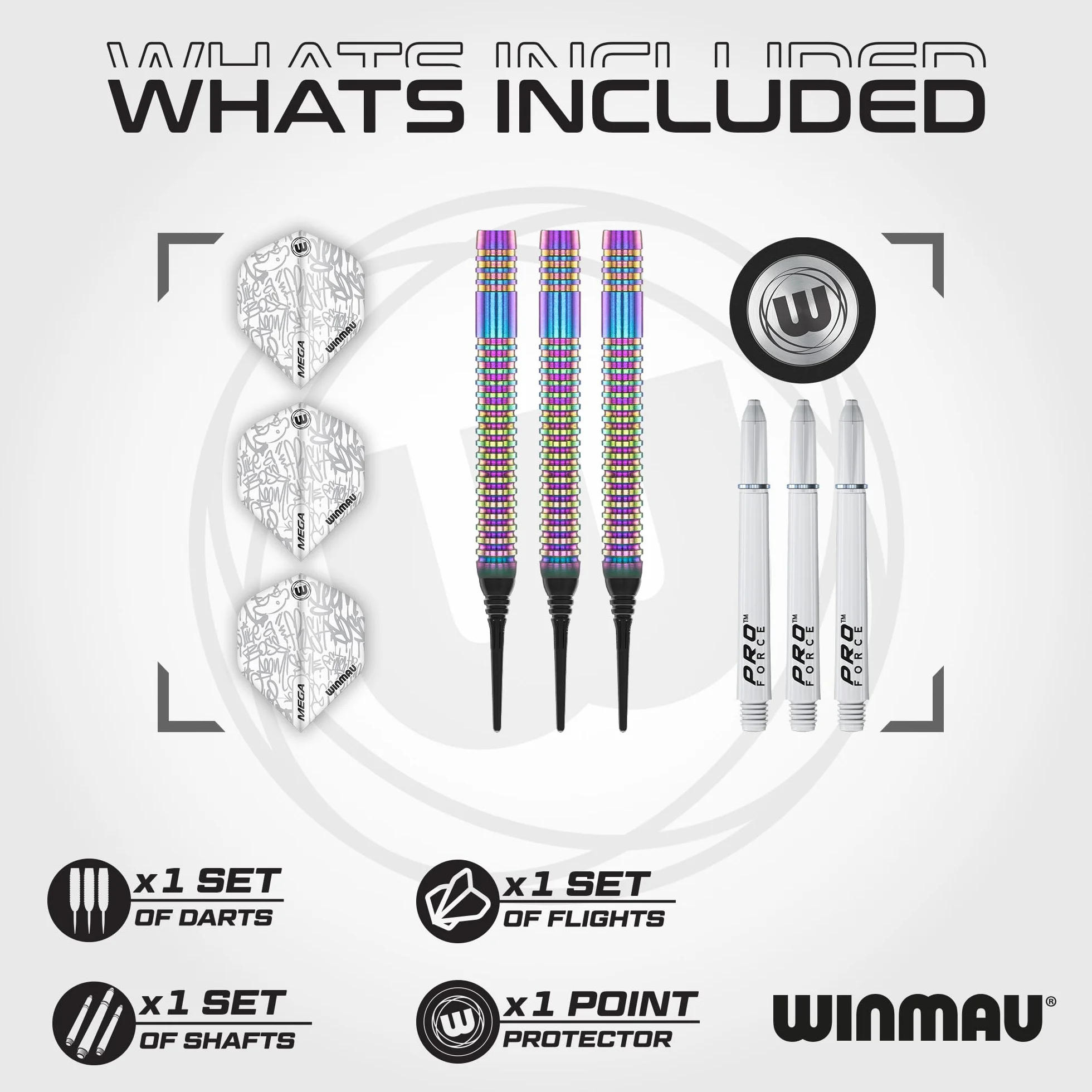 WINMAU Darts Solaris Urban 19g / 21g Pełna waga - Zestaw profesjonalnych lotek z miękkimi końcówkami wolframowymi, lotkami i trzonkami