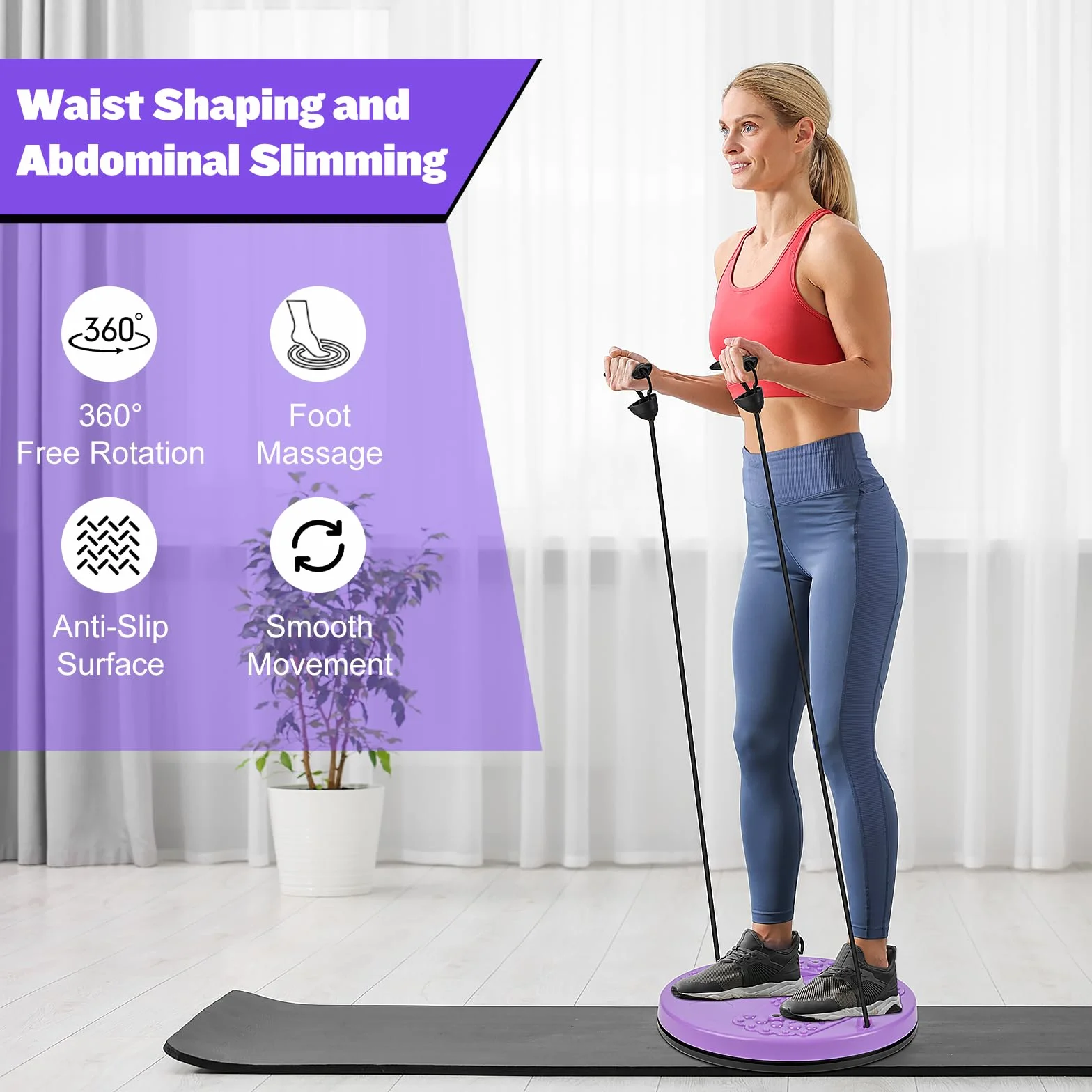 flintronic Deska do skręcania talii, kręcąca talię, regulowana tarcza do trenera talii z uchwytami, gramofon fitness do treningu w domu z paskami oporowymi